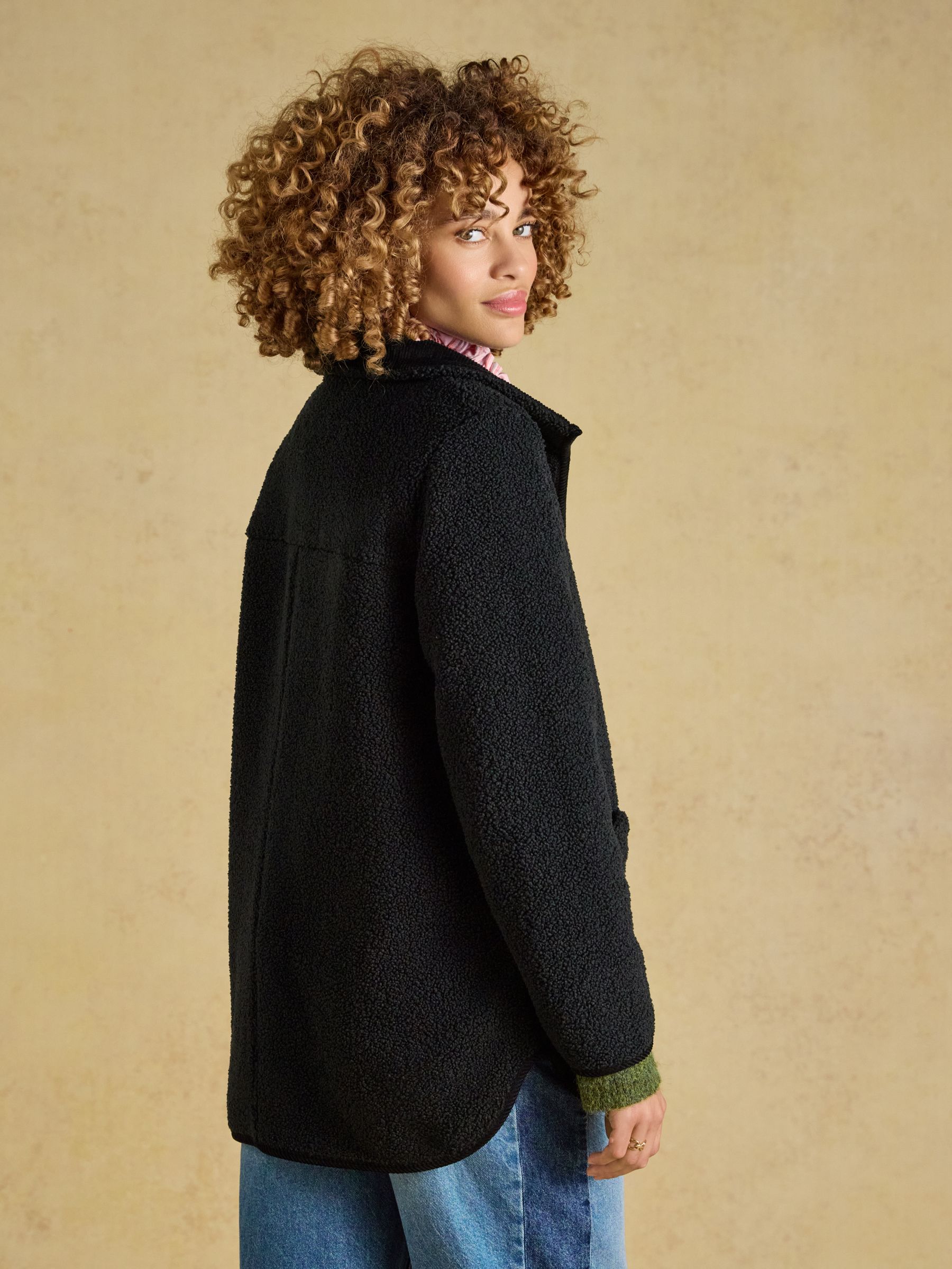 Sadie Black Longline Button Through Fleece Jacket - Image 2 of 9