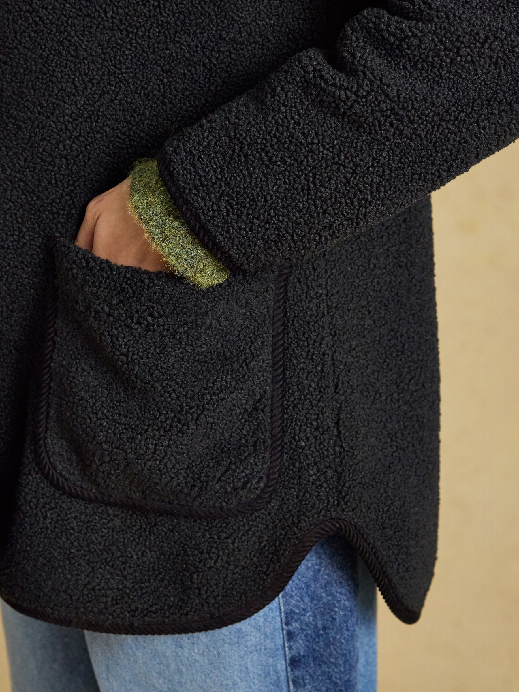 Sadie Black Longline Button Through Fleece Jacket - Image 4 of 9