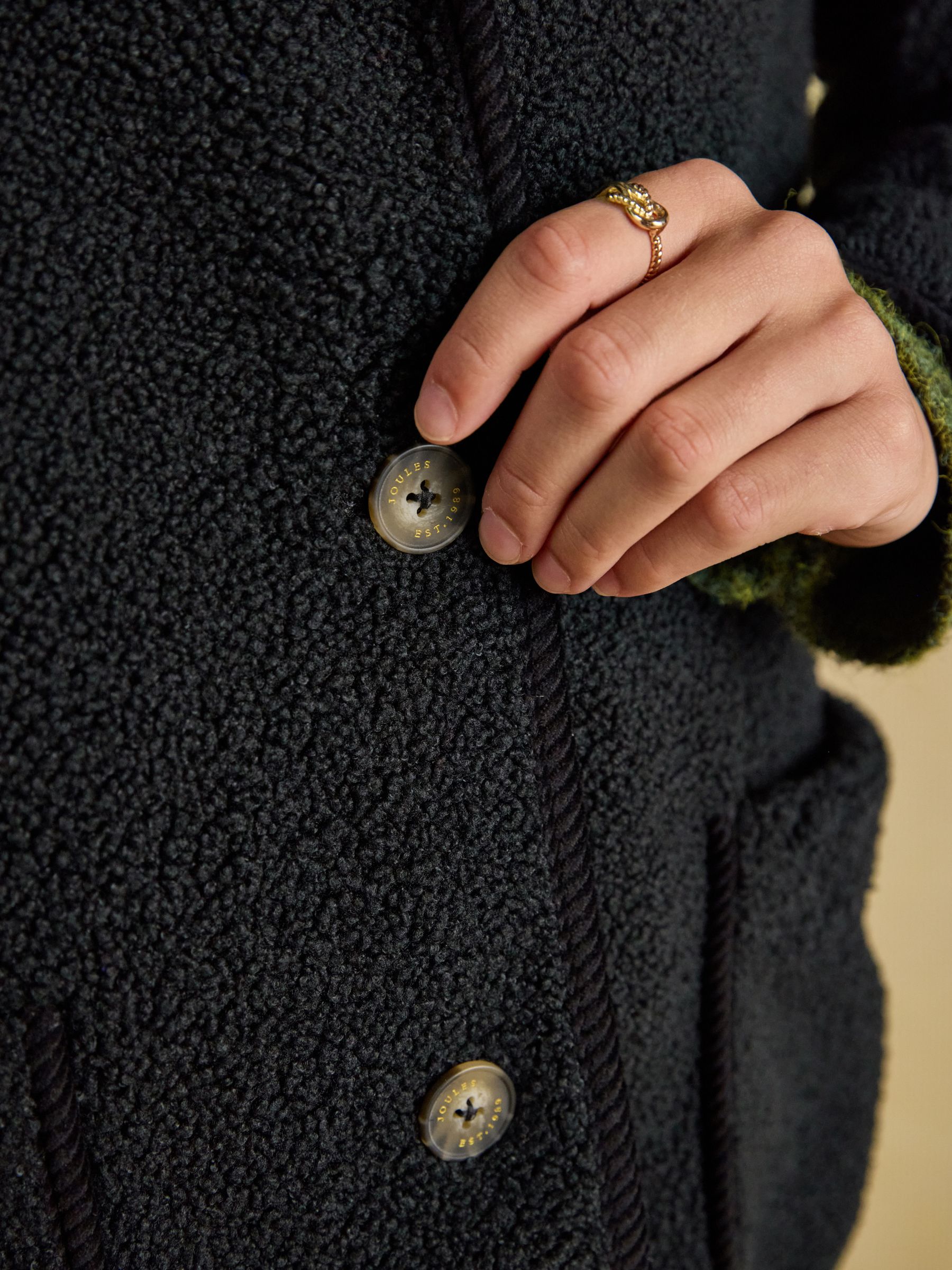 Sadie Black Longline Button Through Fleece Jacket - Image 6 of 9