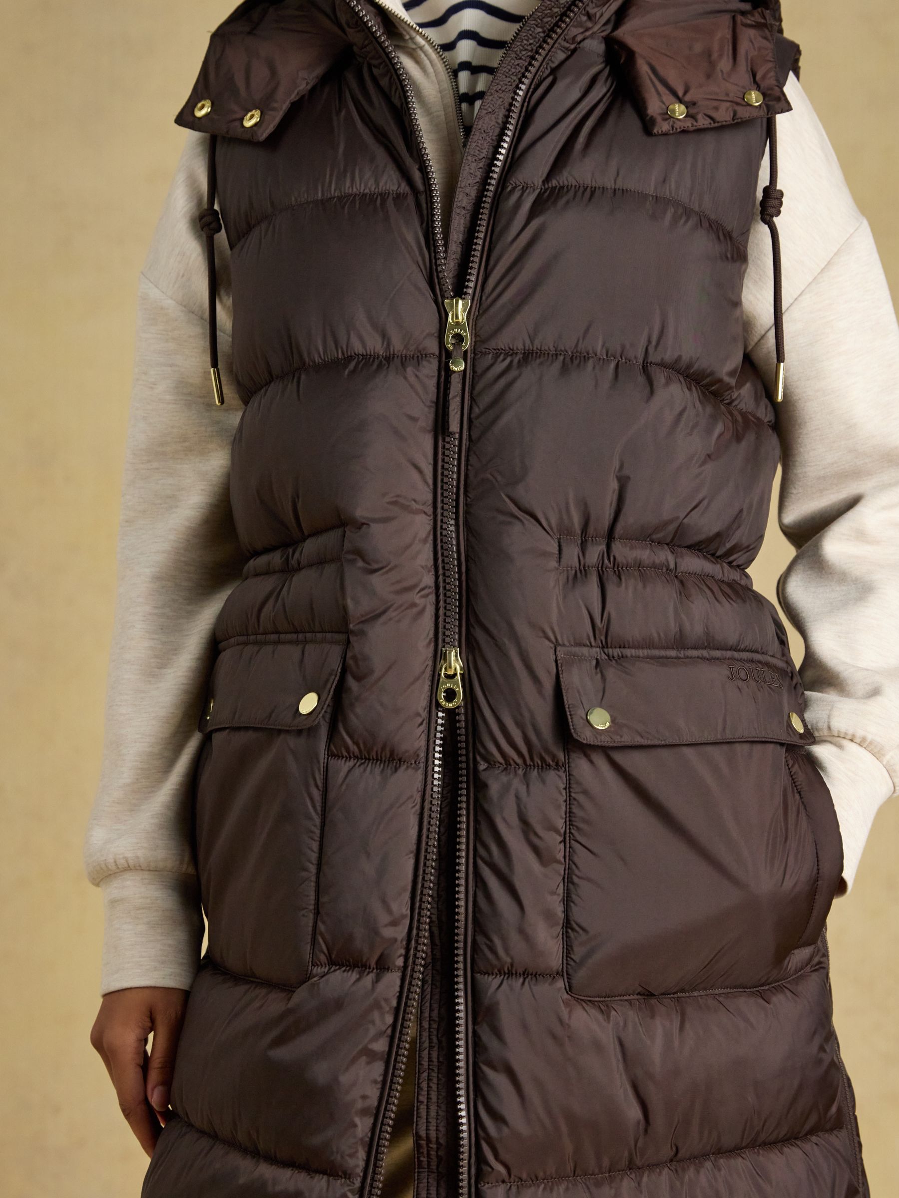 Windermere Chocolate Brown Showerproof Longline Padded Gilet - Image 4 of 11