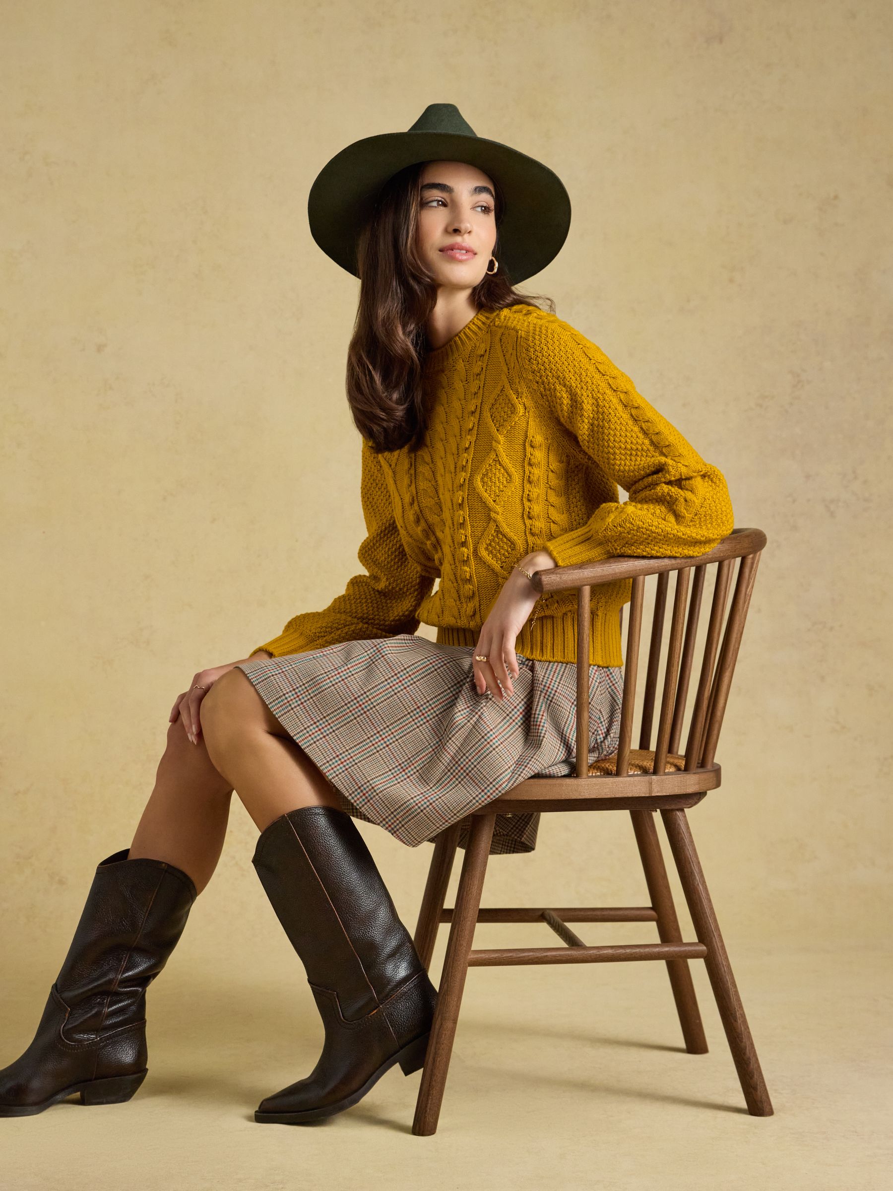 Rafferty Gold Cable Knit Crew Neck Jumper - Image 5 of 10