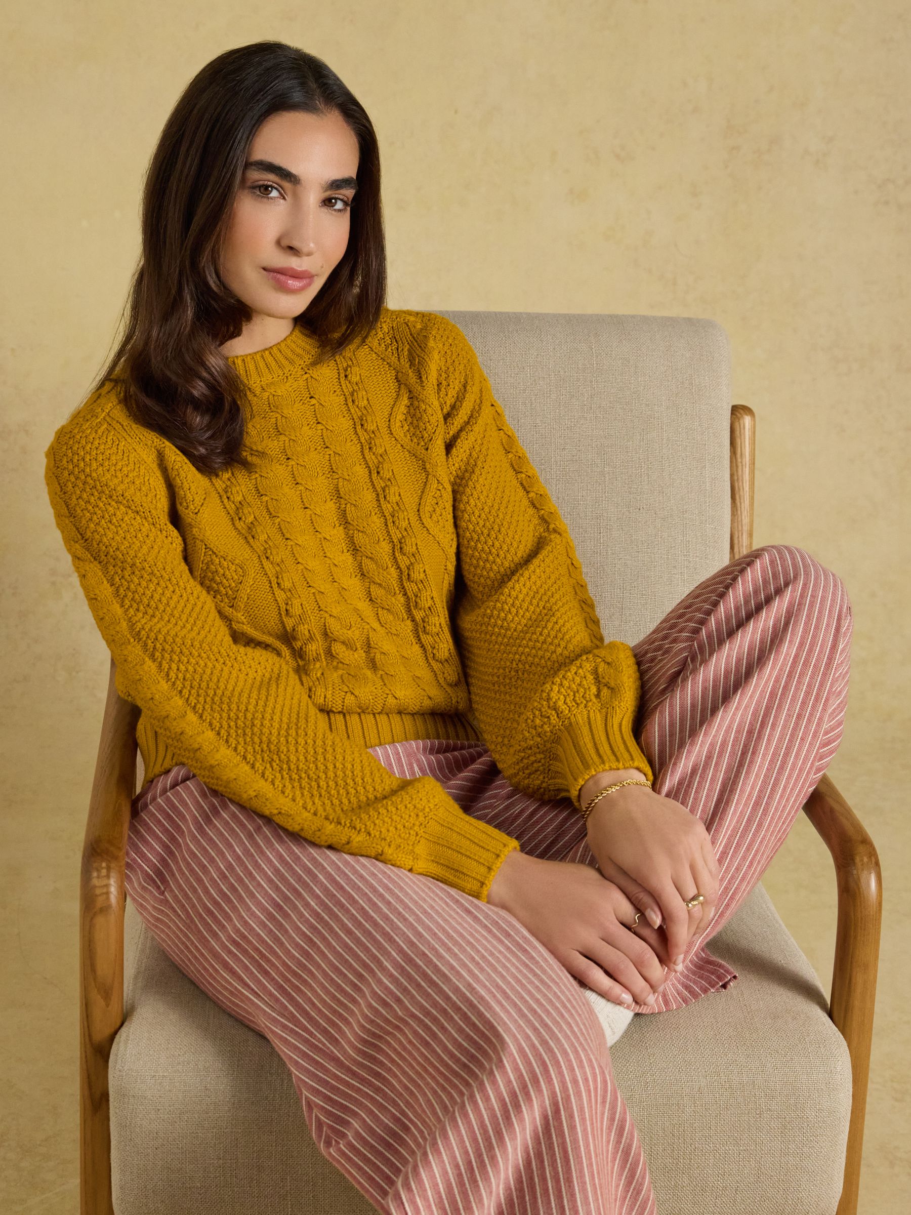 Rafferty Gold Cable Knit Crew Neck Jumper - Image 9 of 10