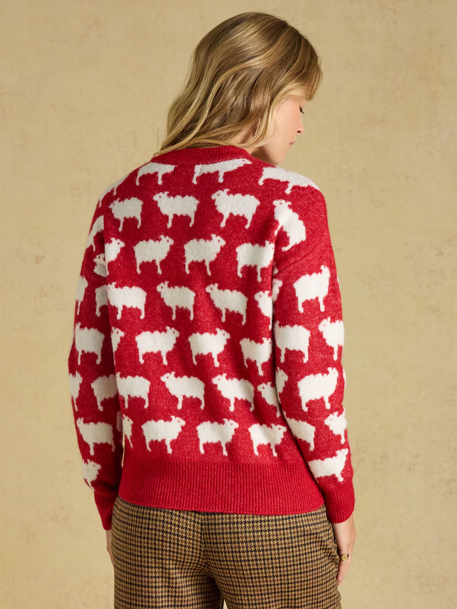 Red Fleece Navidad Sheep Icon Crew Neck Knitted Jumper - Image 2 of 7