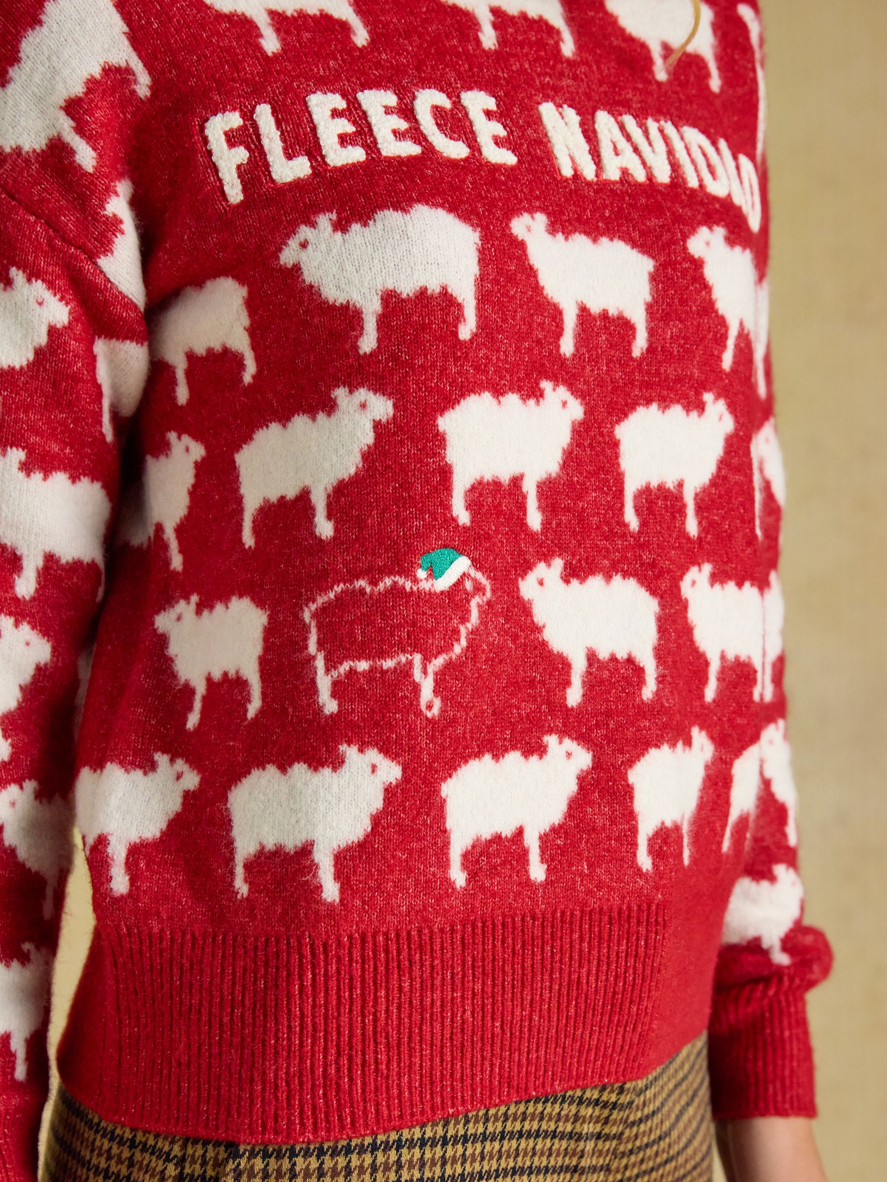 Red Fleece Navidad Sheep Icon Crew Neck Knitted Jumper - Image 5 of 7