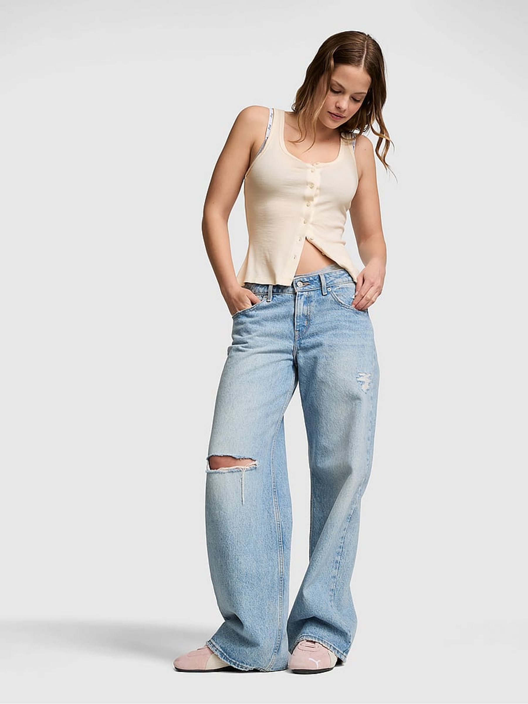 Winter White Button Up Tank Top - Image 1 of 2 Winter White Button Up Tank Top - Image 1 of 2