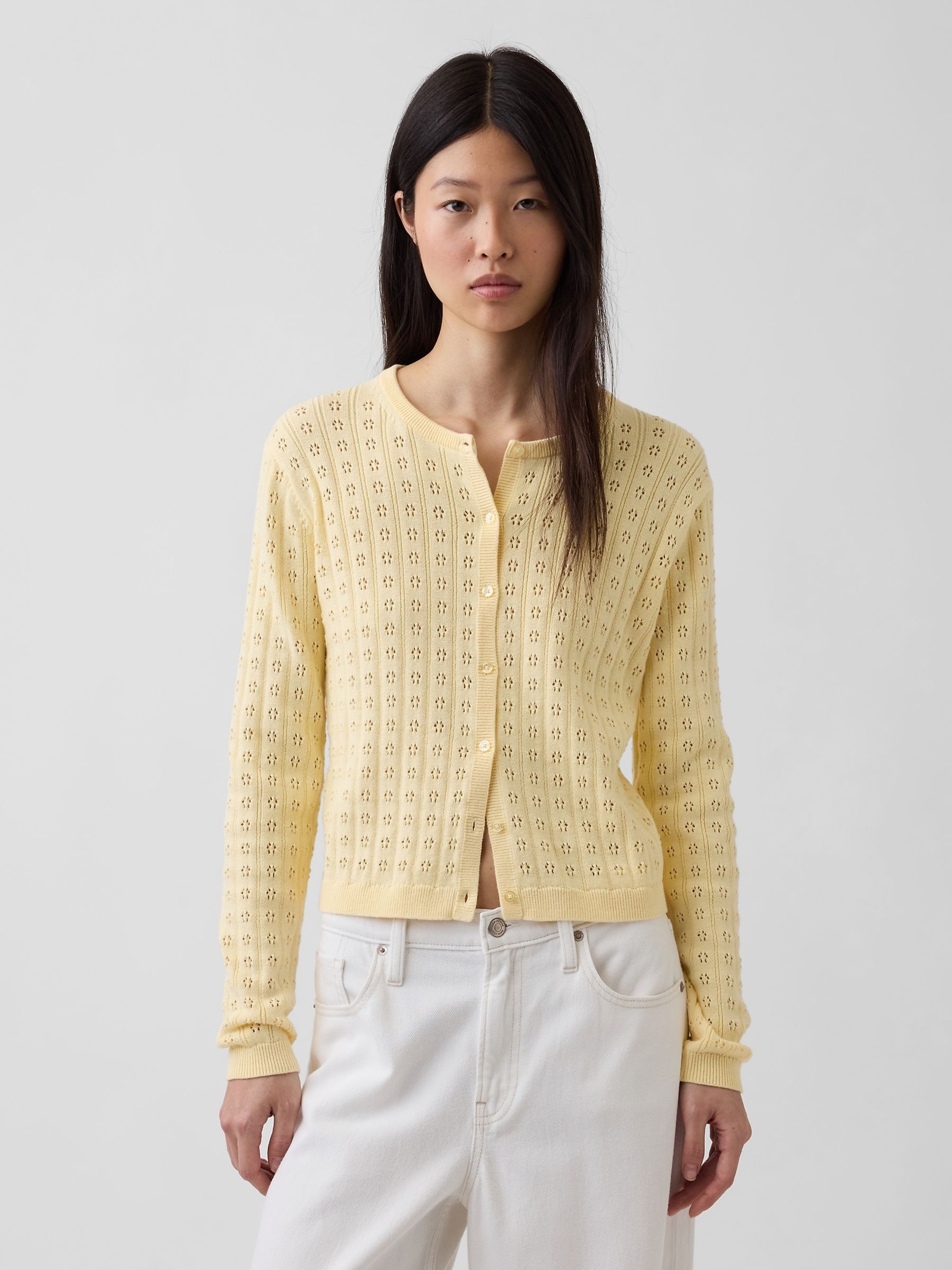 Yellow Pointelle Crop Cardigan - Image 1 of 4