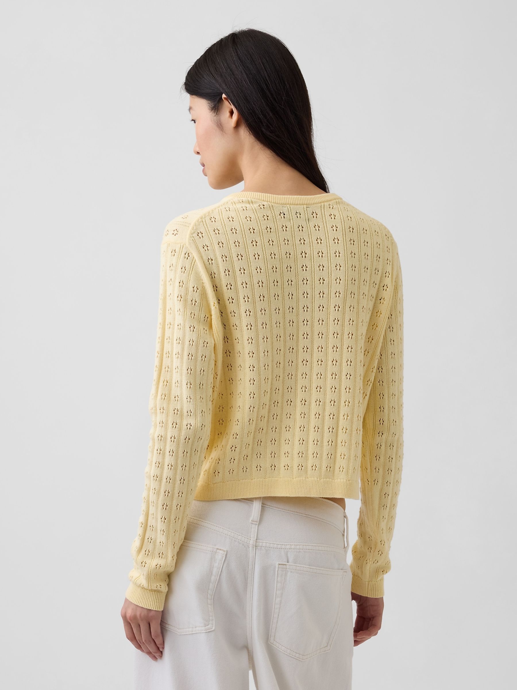 Yellow Pointelle Crop Cardigan - Image 2 of 4