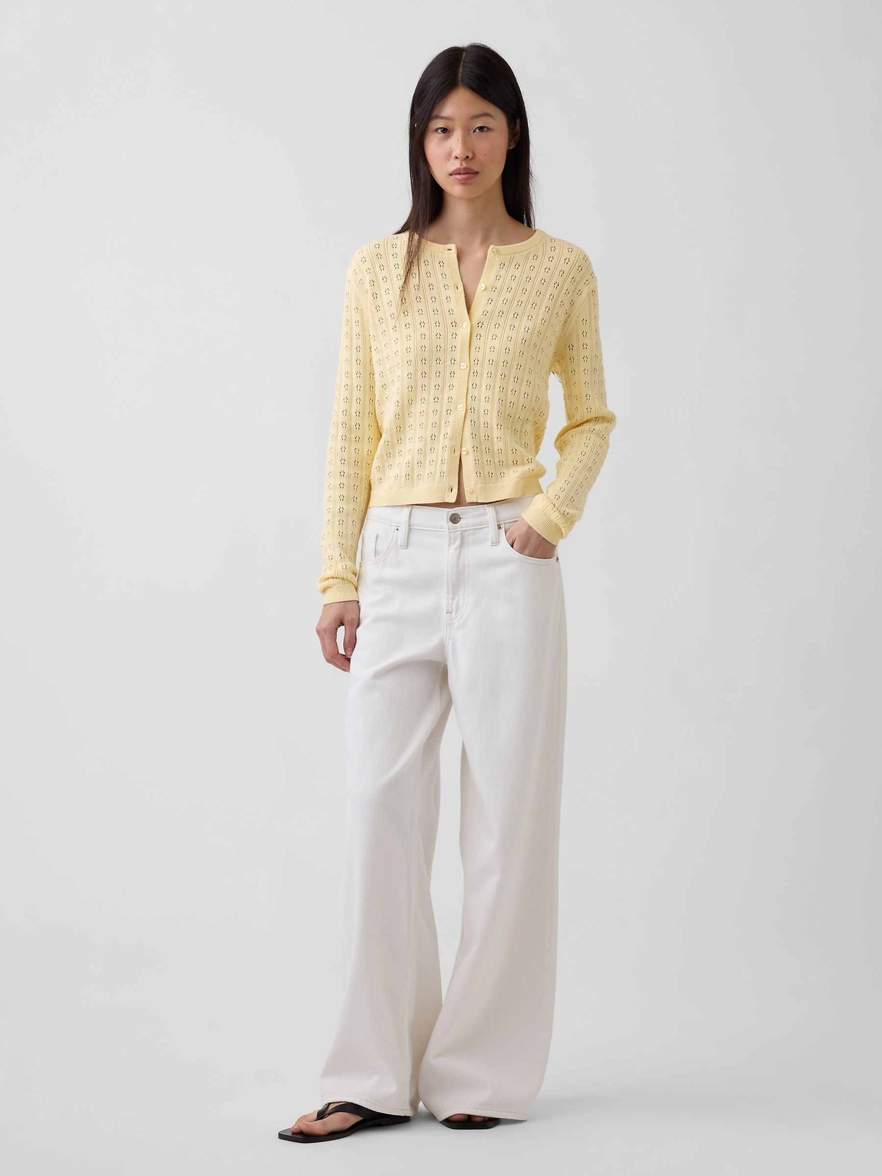 Yellow Pointelle Crop Cardigan - Image 3 of 4