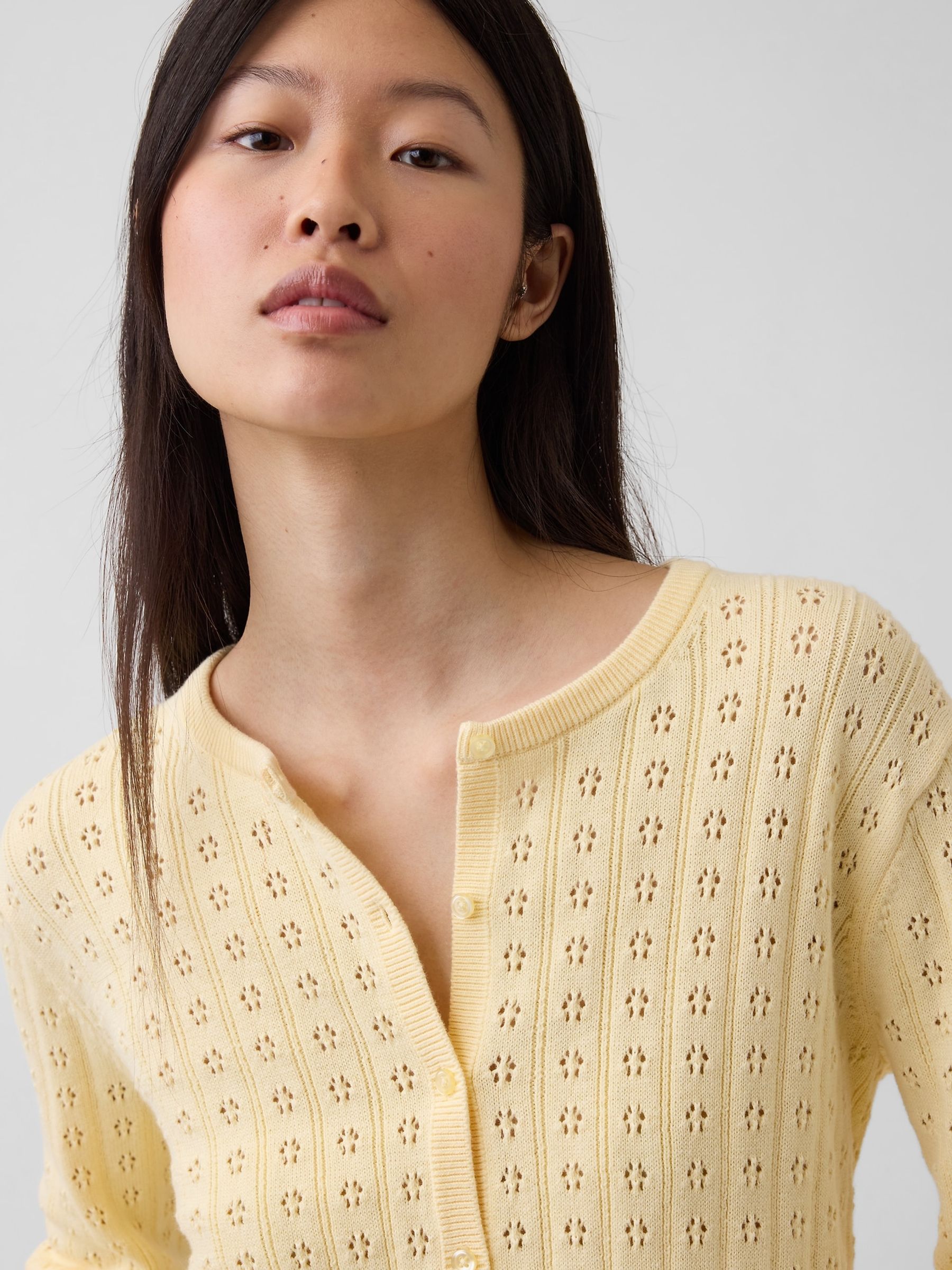 Yellow Pointelle Crop Cardigan - Image 4 of 4