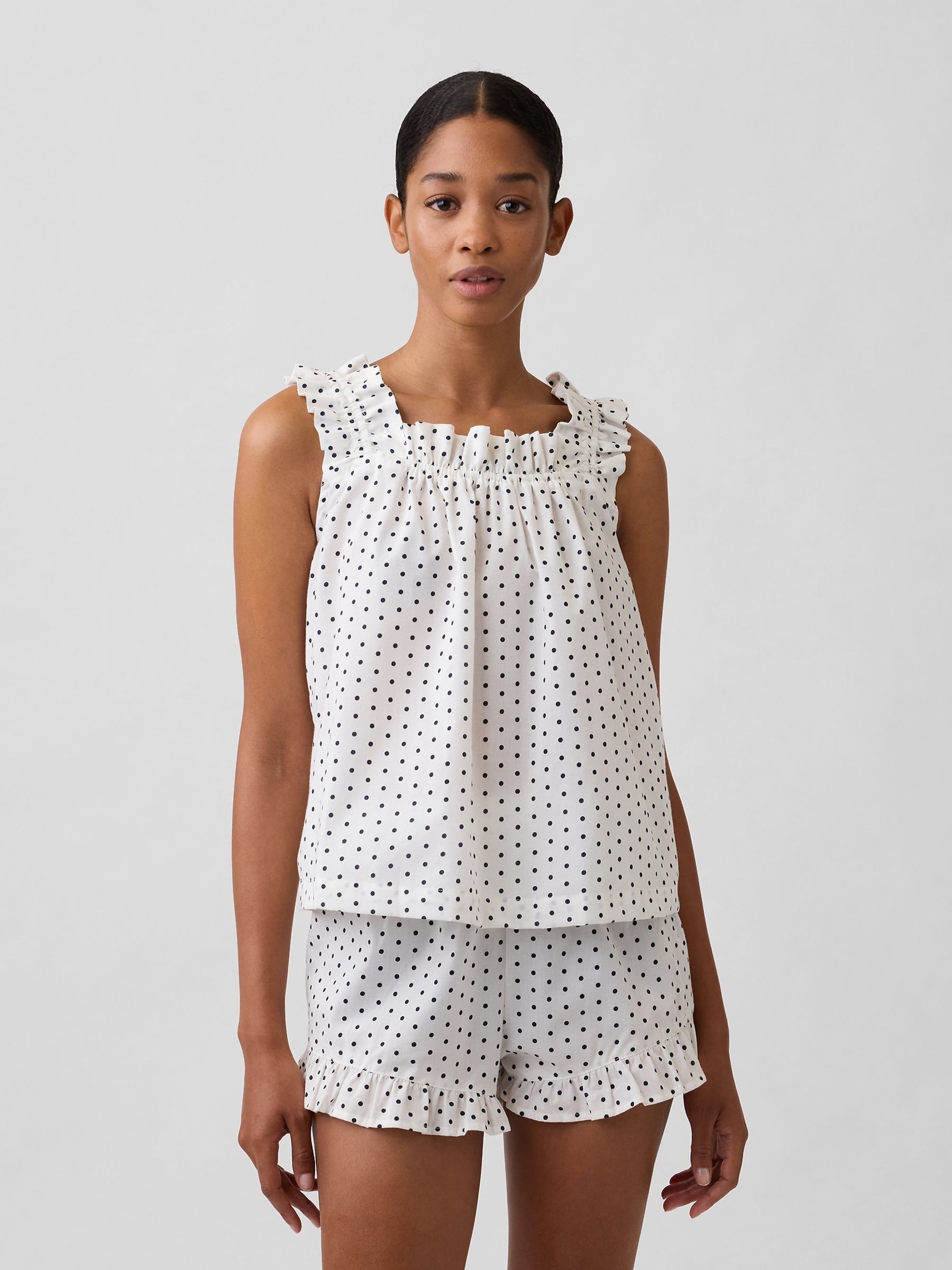 White Spotted Ruffle Poplin Pyjama Top - Image 1 of 5