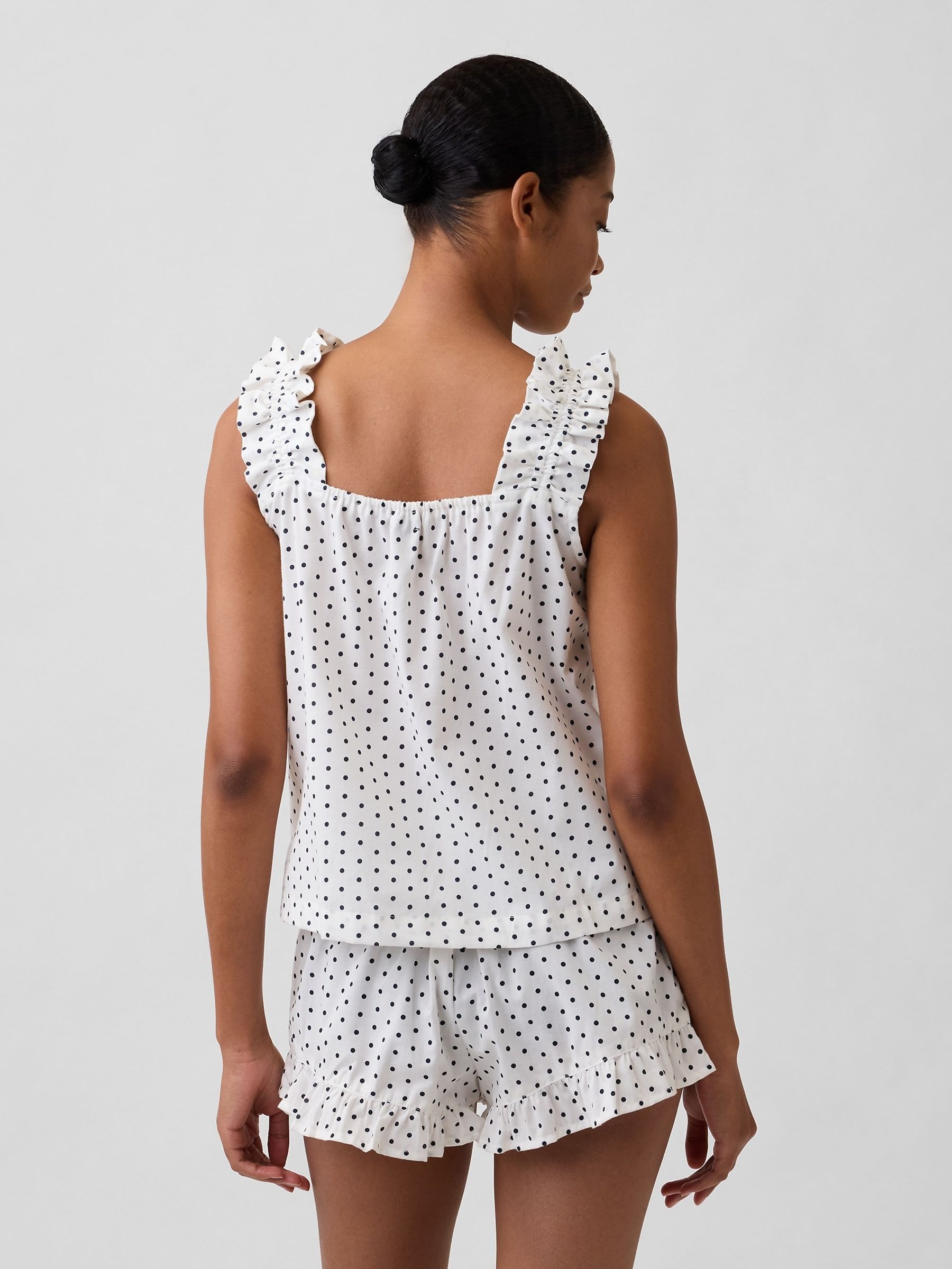 White Spotted Ruffle Poplin Pyjama Top - Image 2 of 5