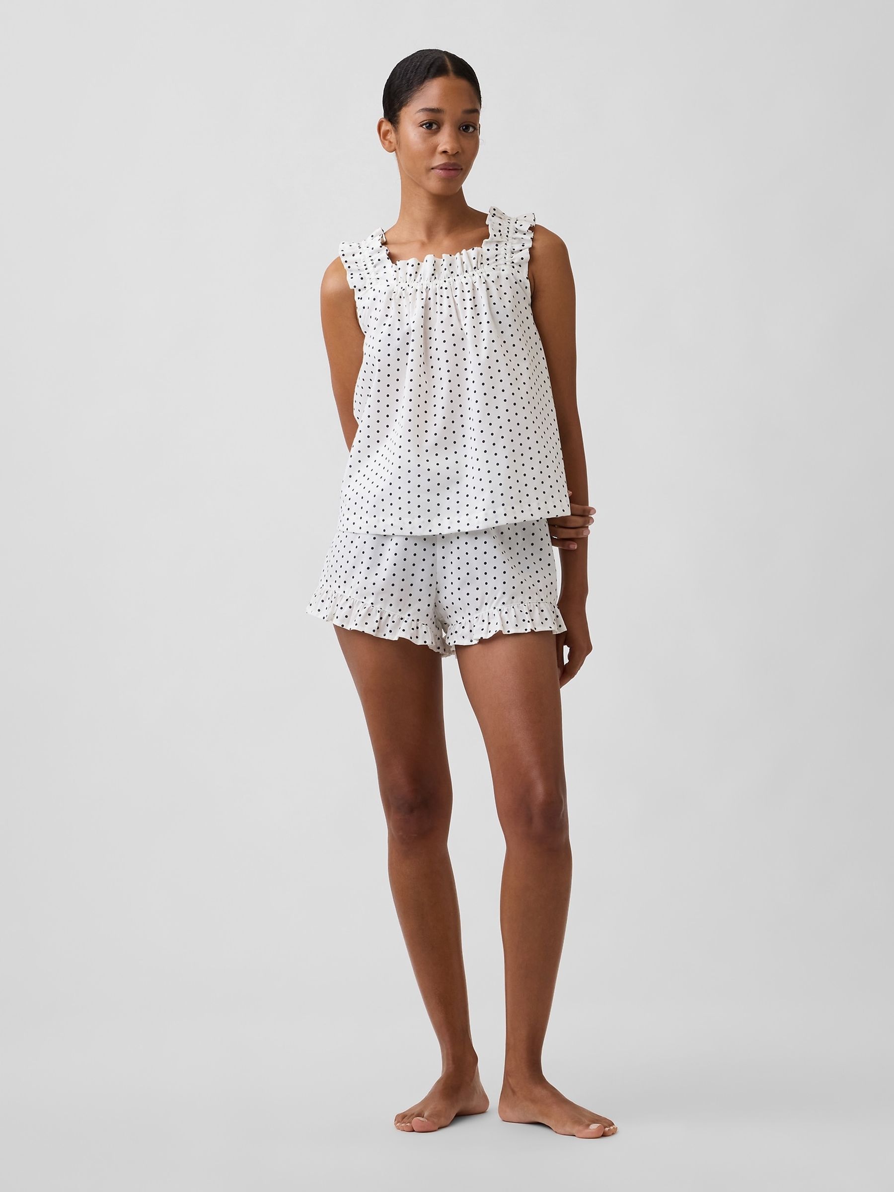 White Spotted Ruffle Poplin Pyjama Top - Image 3 of 5