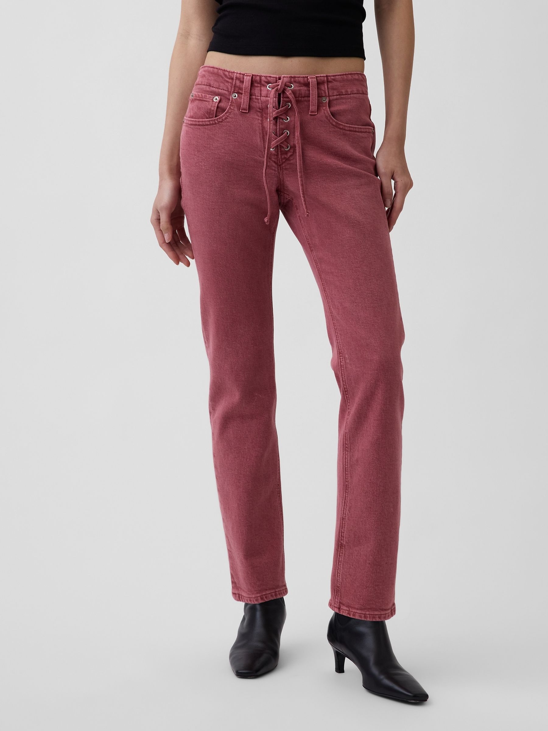 Red Low Rise Lace-Up '90s Slim Straight Jeans - Image 1 of 4