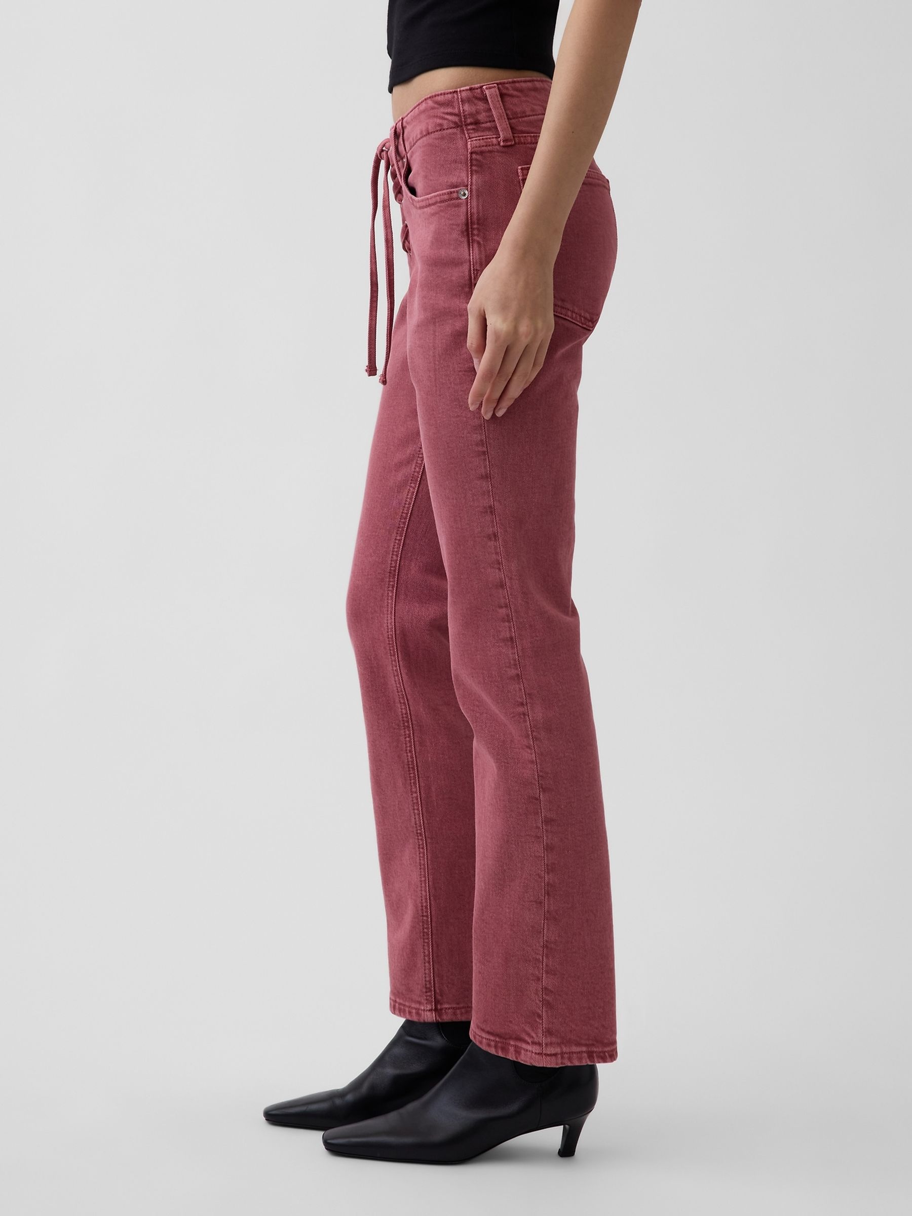 Red Low Rise Lace-Up '90s Slim Straight Jeans - Image 3 of 4