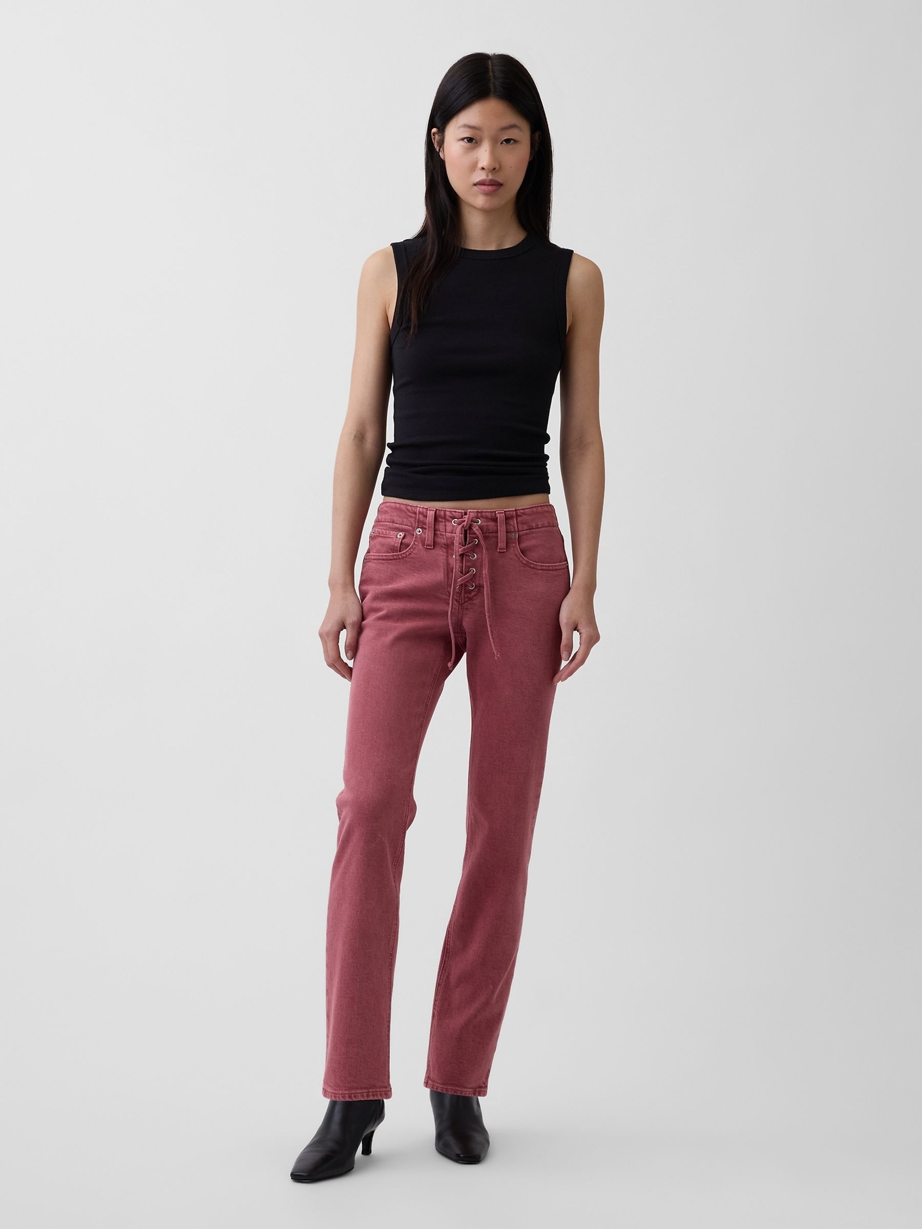 Red Low Rise Lace-Up '90s Slim Straight Jeans - Image 4 of 4