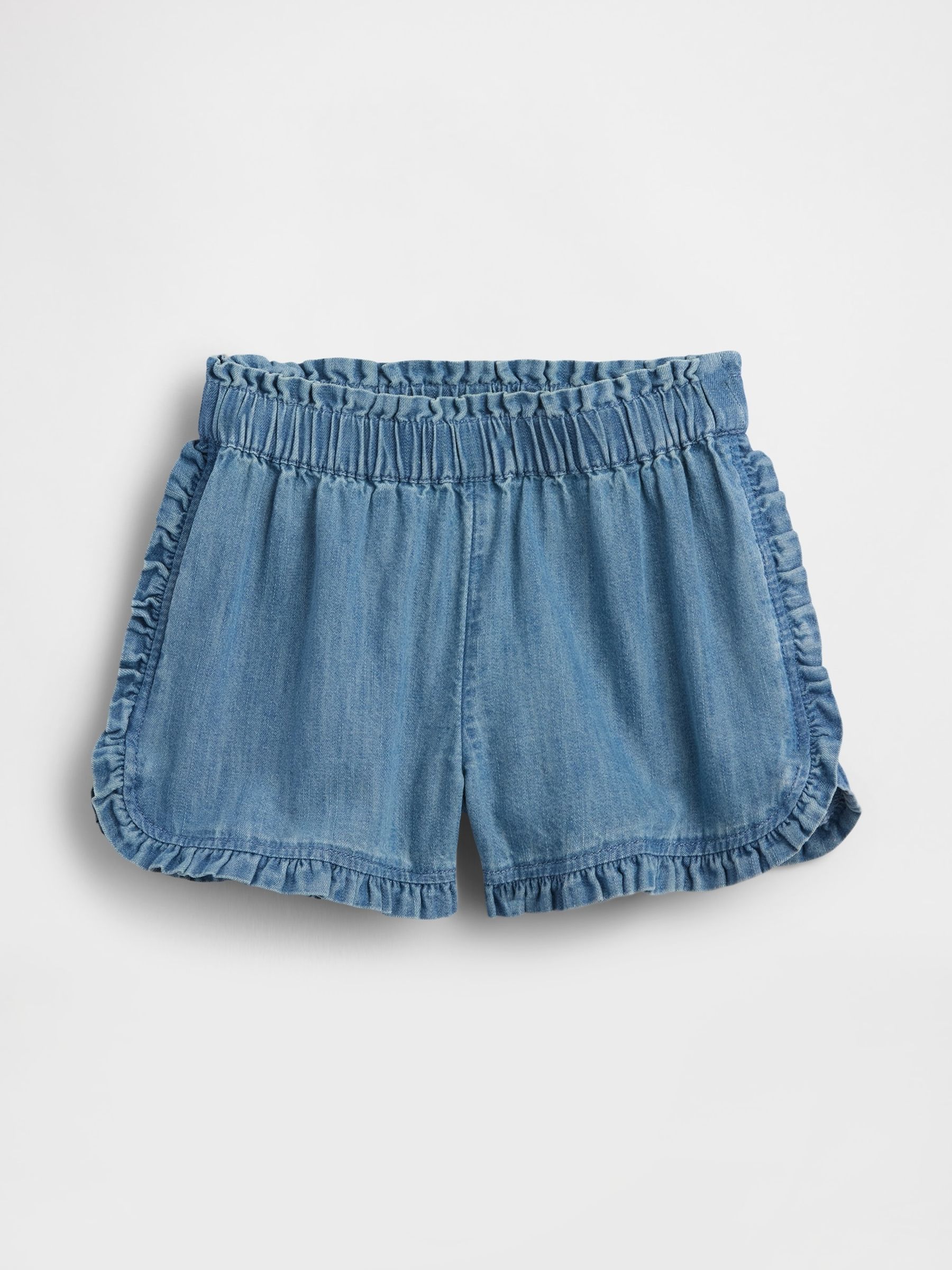 Medium Wash Denim Ruffle Pull On Shorts - Image 1 of 2