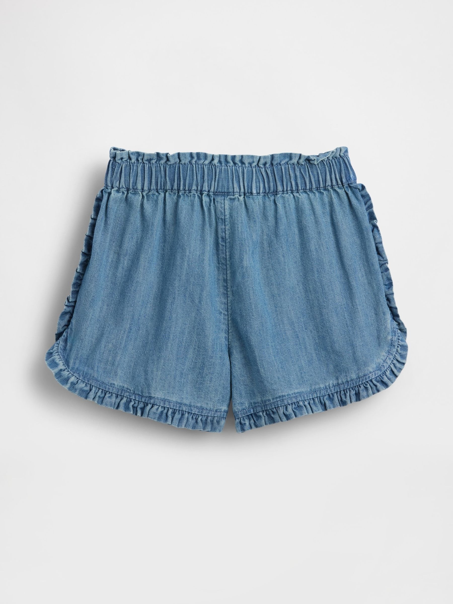 Medium Wash Denim Ruffle Pull On Shorts - Image 2 of 2
