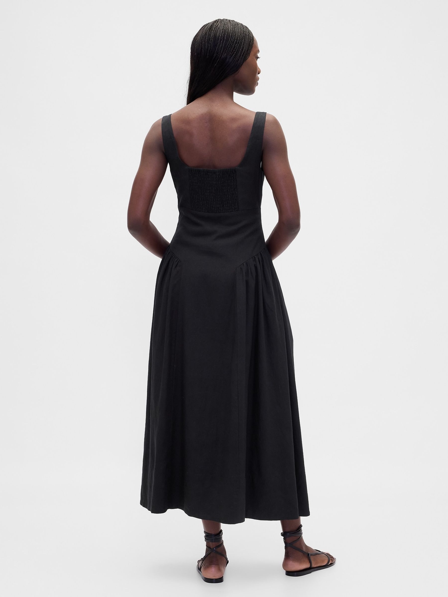Black Linen Blend Shirred Maxi Dress - Image 2 of 4