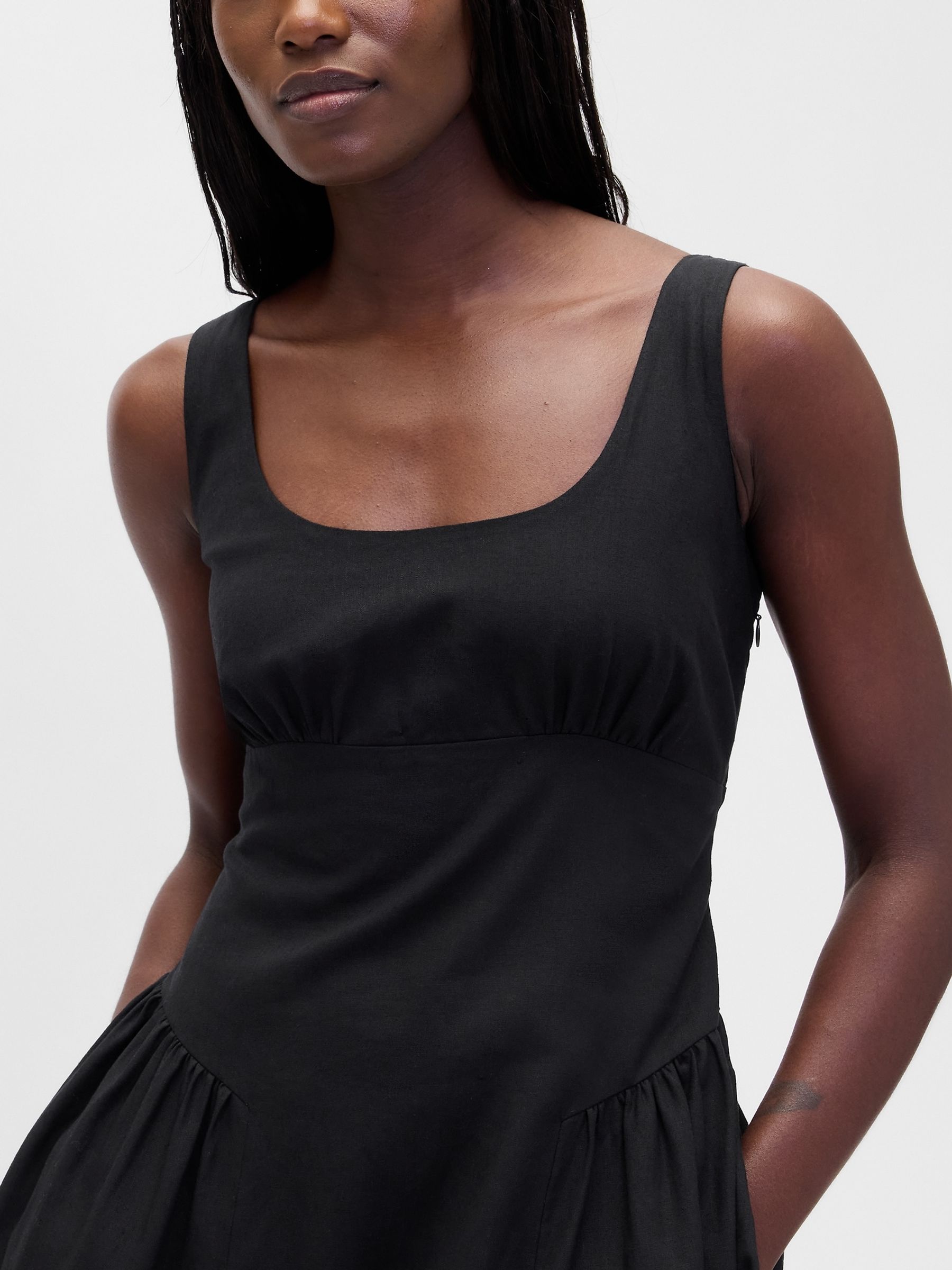 Black Linen Blend Shirred Maxi Dress - Image 4 of 4