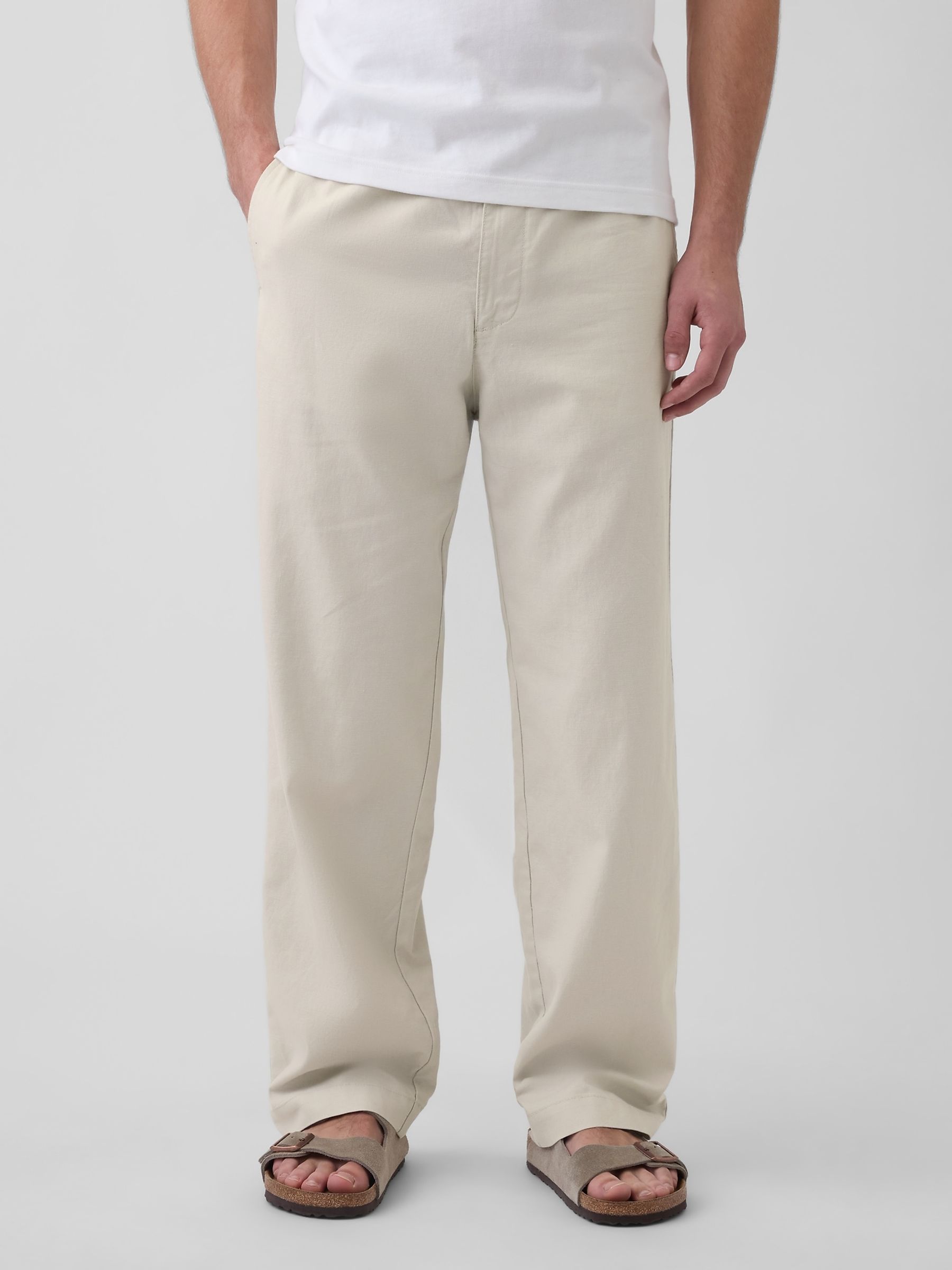 Beige Linen-Cotton Relaxed Tapered Trousers - Image 1 of 5