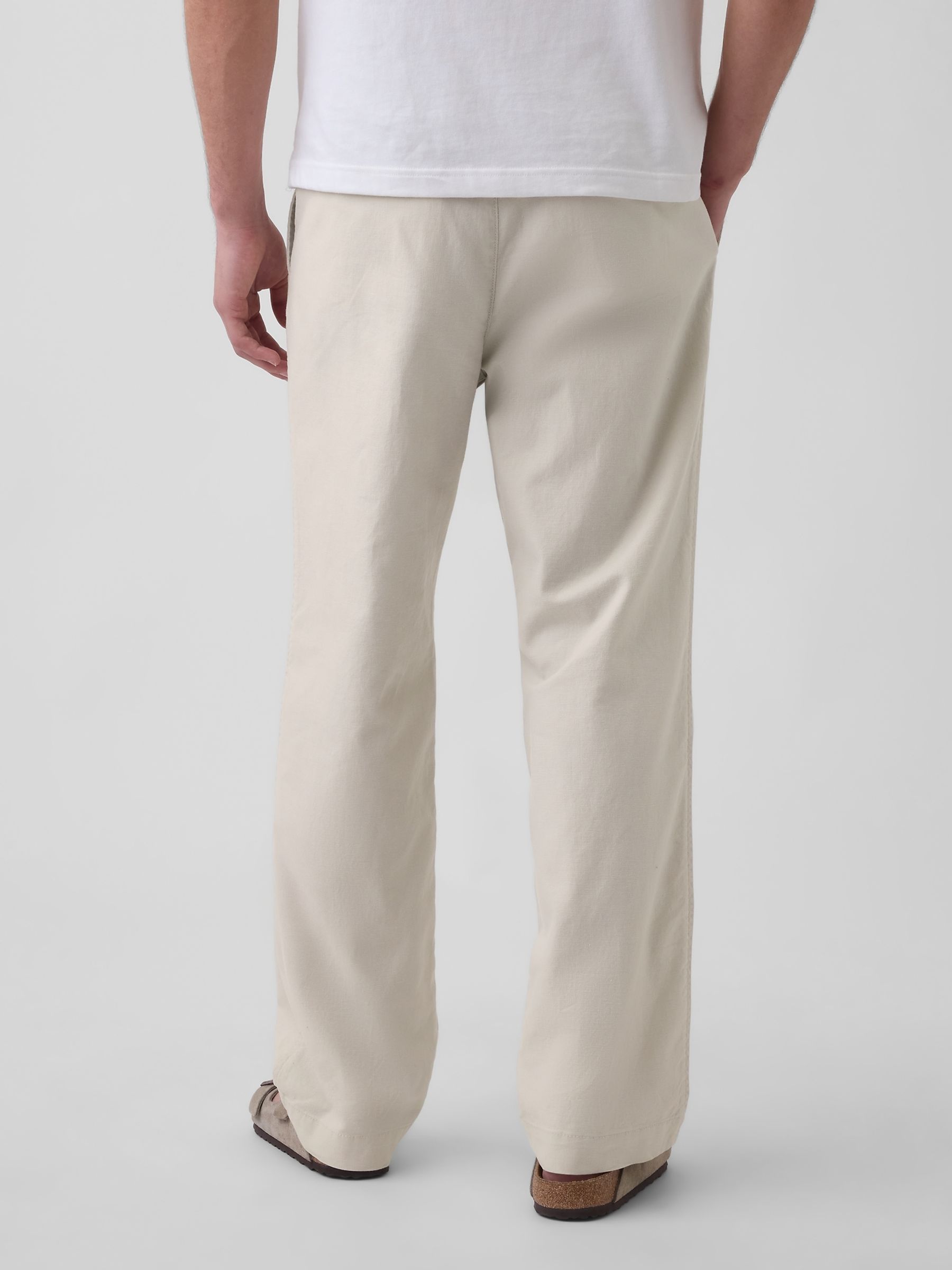 Beige Linen-Cotton Relaxed Tapered Trousers - Image 2 of 5