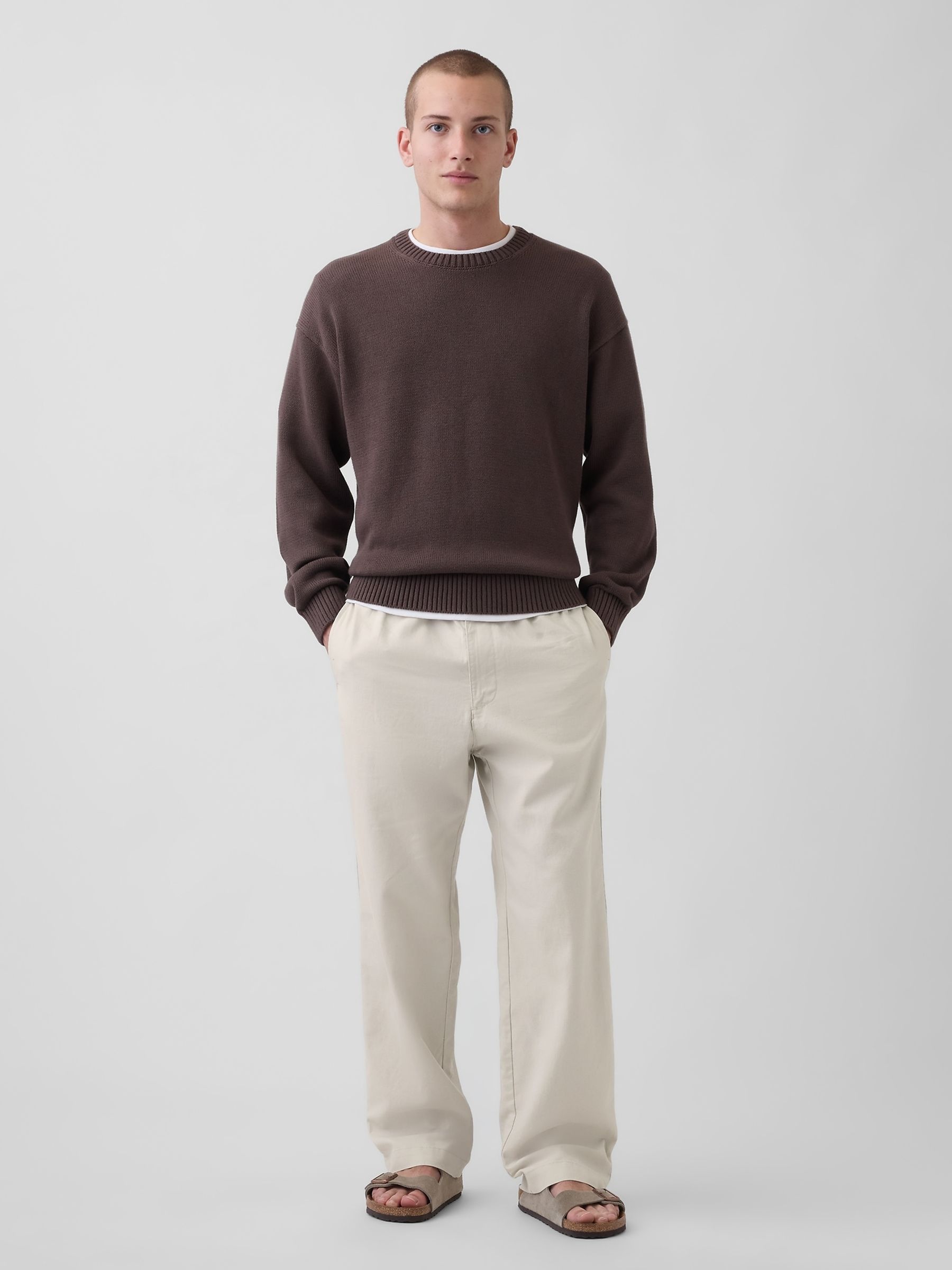 Beige Linen-Cotton Relaxed Tapered Trousers - Image 3 of 5