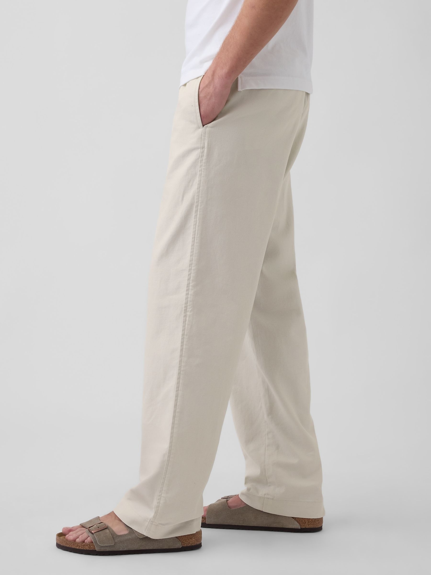 Beige Linen-Cotton Relaxed Tapered Trousers - Image 4 of 5