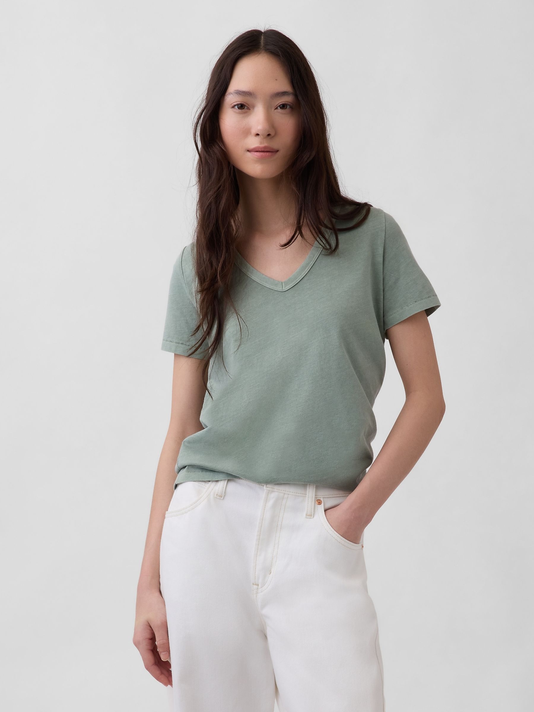 Green Vintage Soft V-Neck T-Shirt - Image 1 of 4