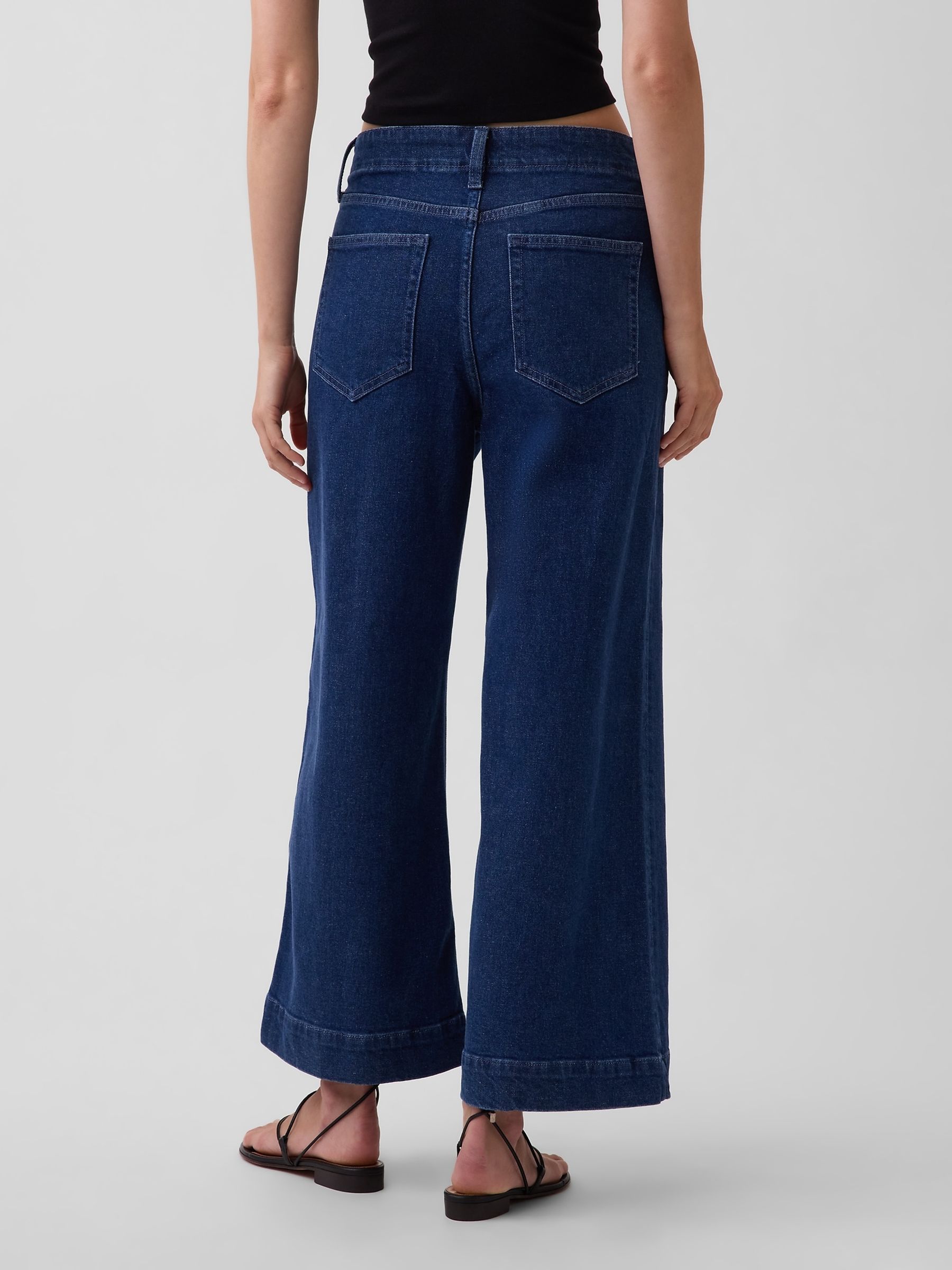 Dark Wash High Waisted Stride Wide-Leg Ankle Sailor Jeans - Image 2 of 4 Dark Wash High Waisted Stride Wide-Leg Ankle Sailor Jeans - Image 2 of 4