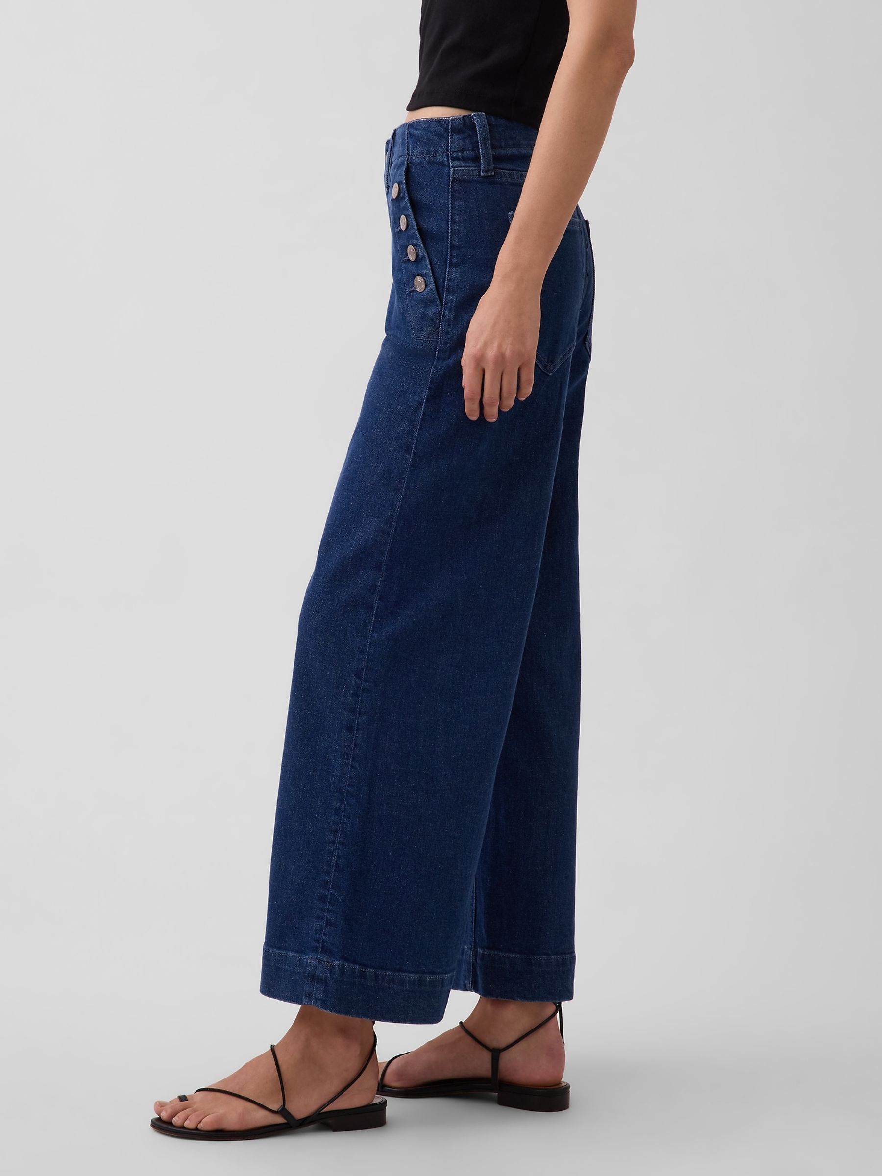 Dark Wash High Waisted Stride Wide-Leg Ankle Sailor Jeans - Image 4 of 4