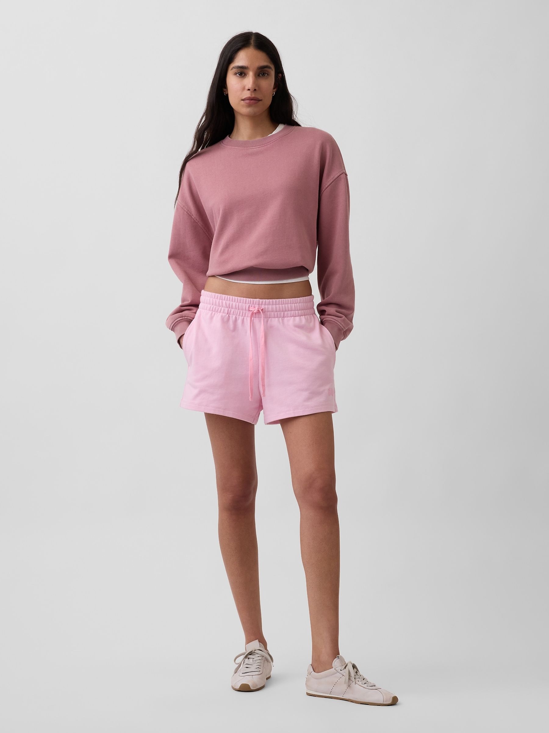 Pink 3 inch French Terry Relaxed Logo Sweat Shorts - Image 1 of 4
