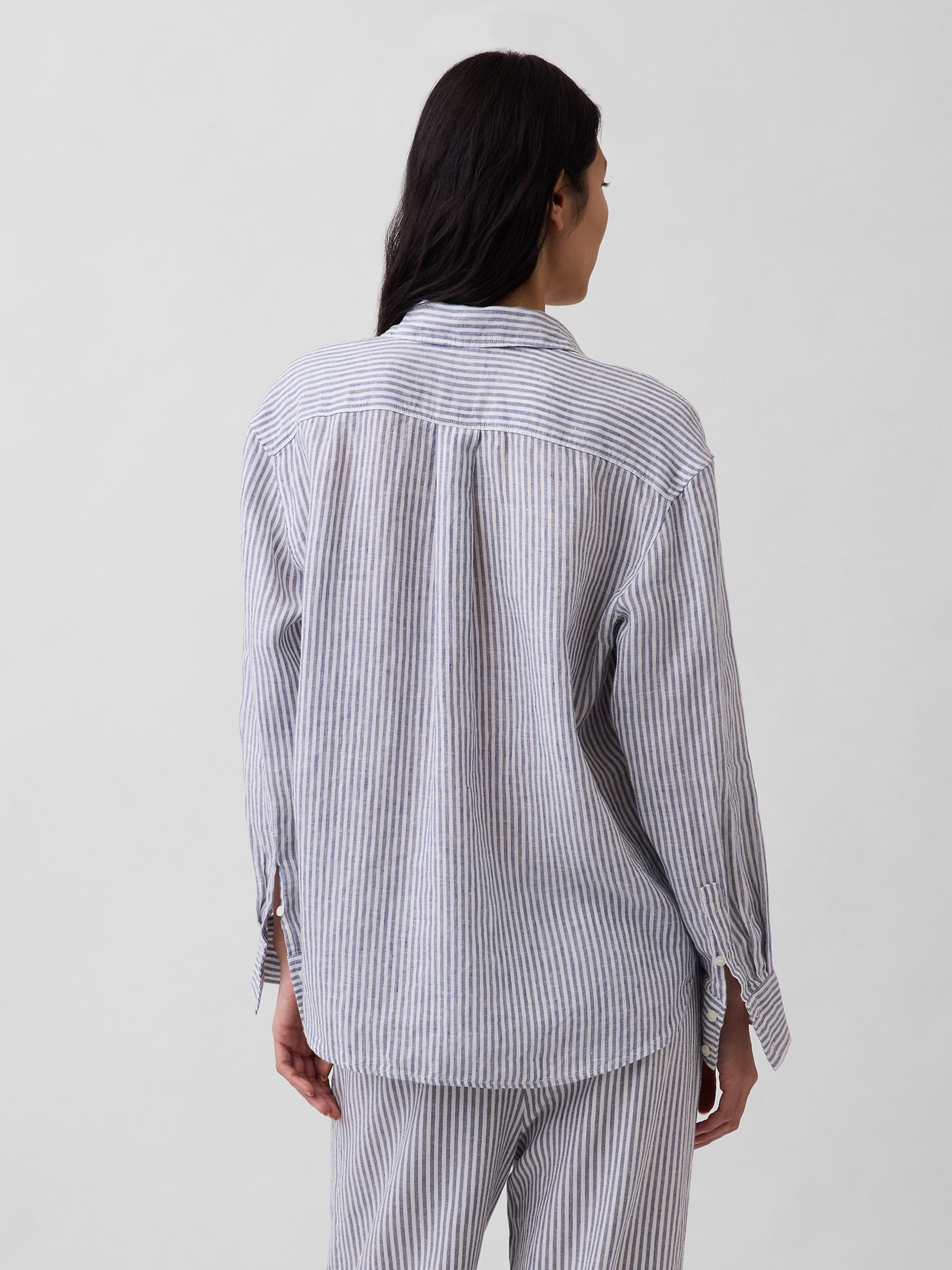Blue stripe Linen Oversized Shirt - Image 2 of 4