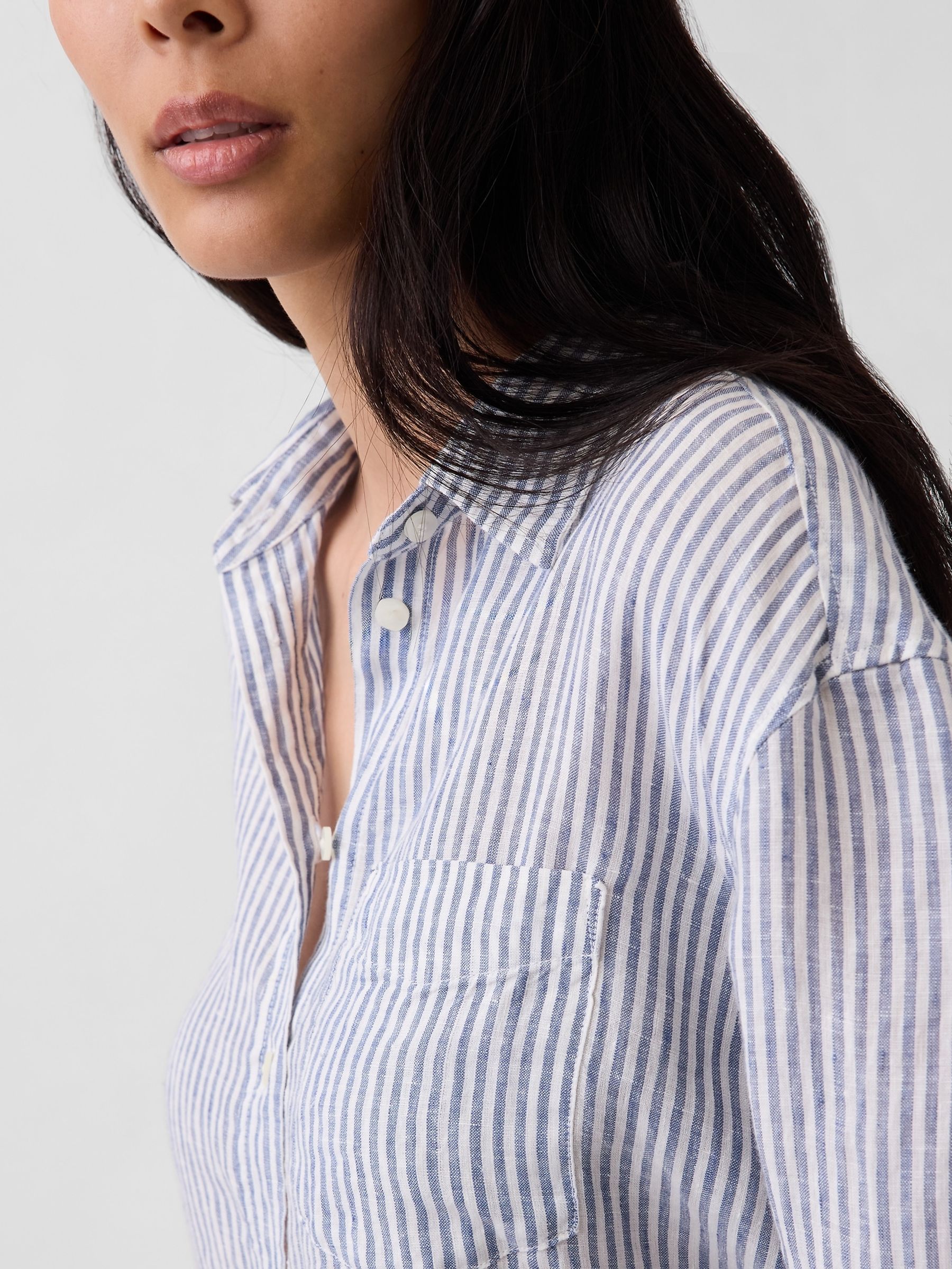Blue stripe Linen Oversized Shirt - Image 4 of 4