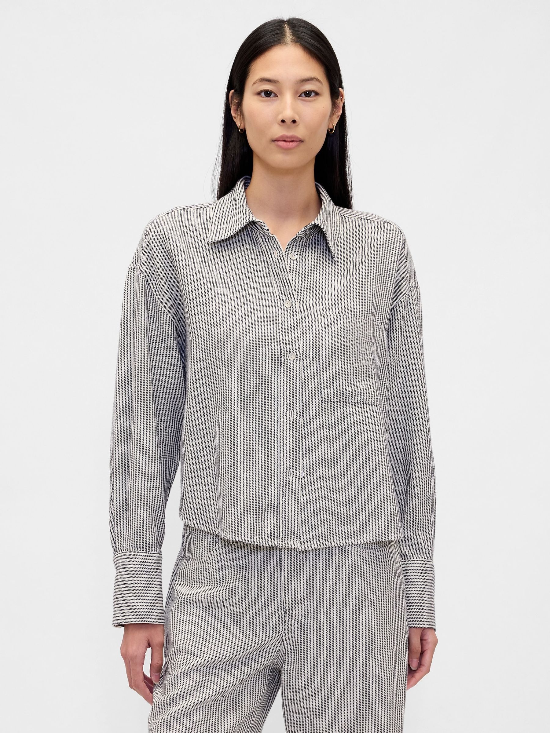 White Stripe Linen-Cotton Oversized Shirt - Image 1 of 4