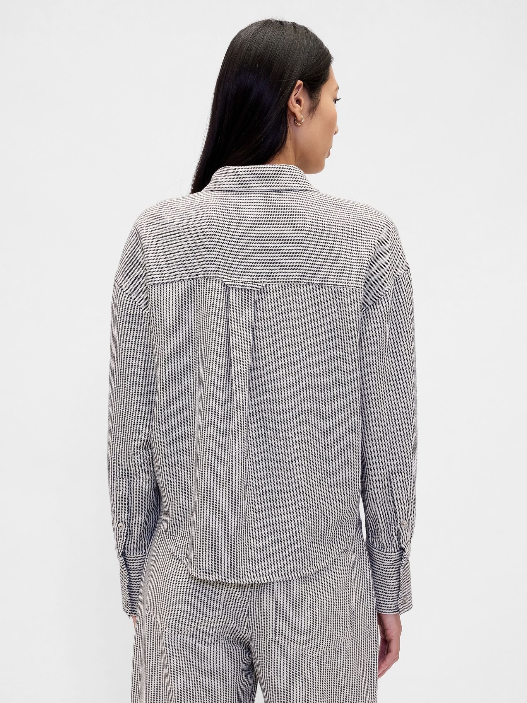 White Stripe Linen-Cotton Oversized Shirt - Image 2 of 4