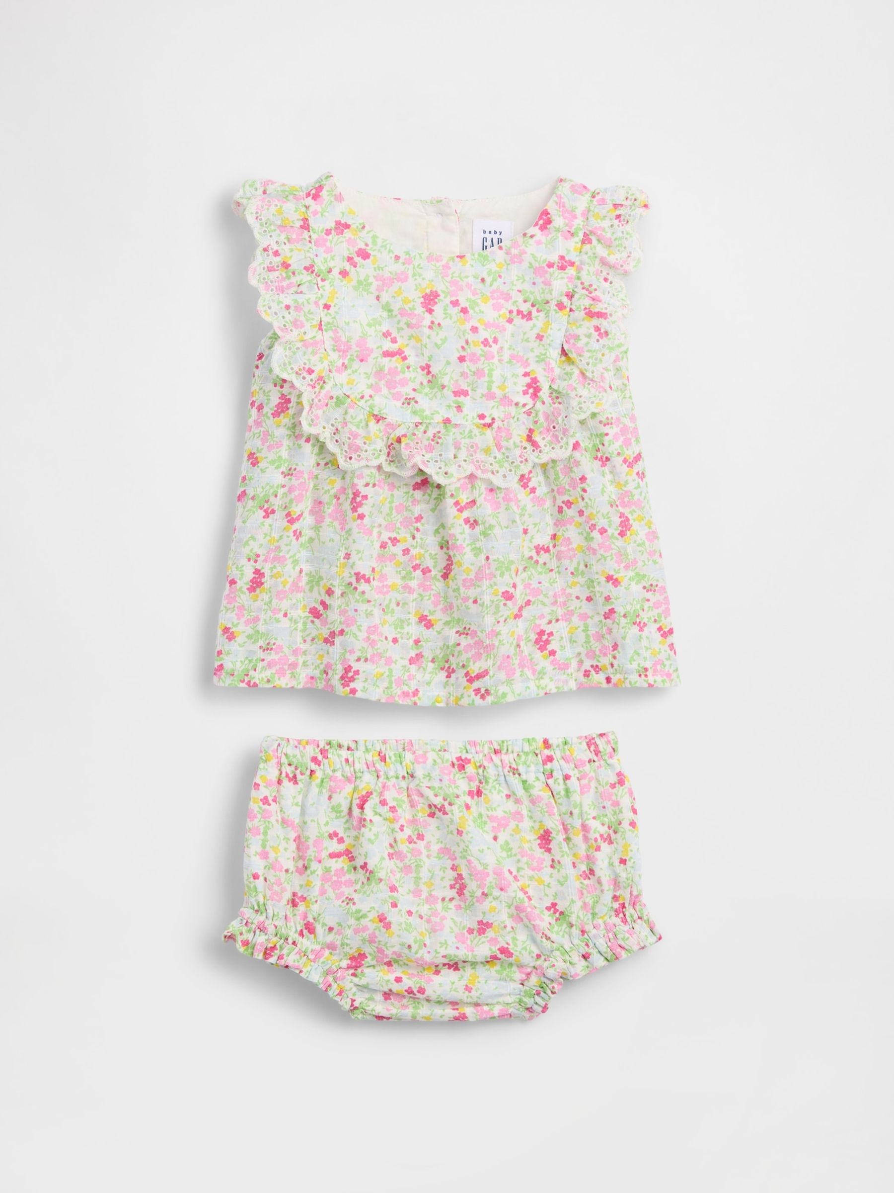 Green Floral Eyelet Ruffle Outfit Set - Image 1 of 3