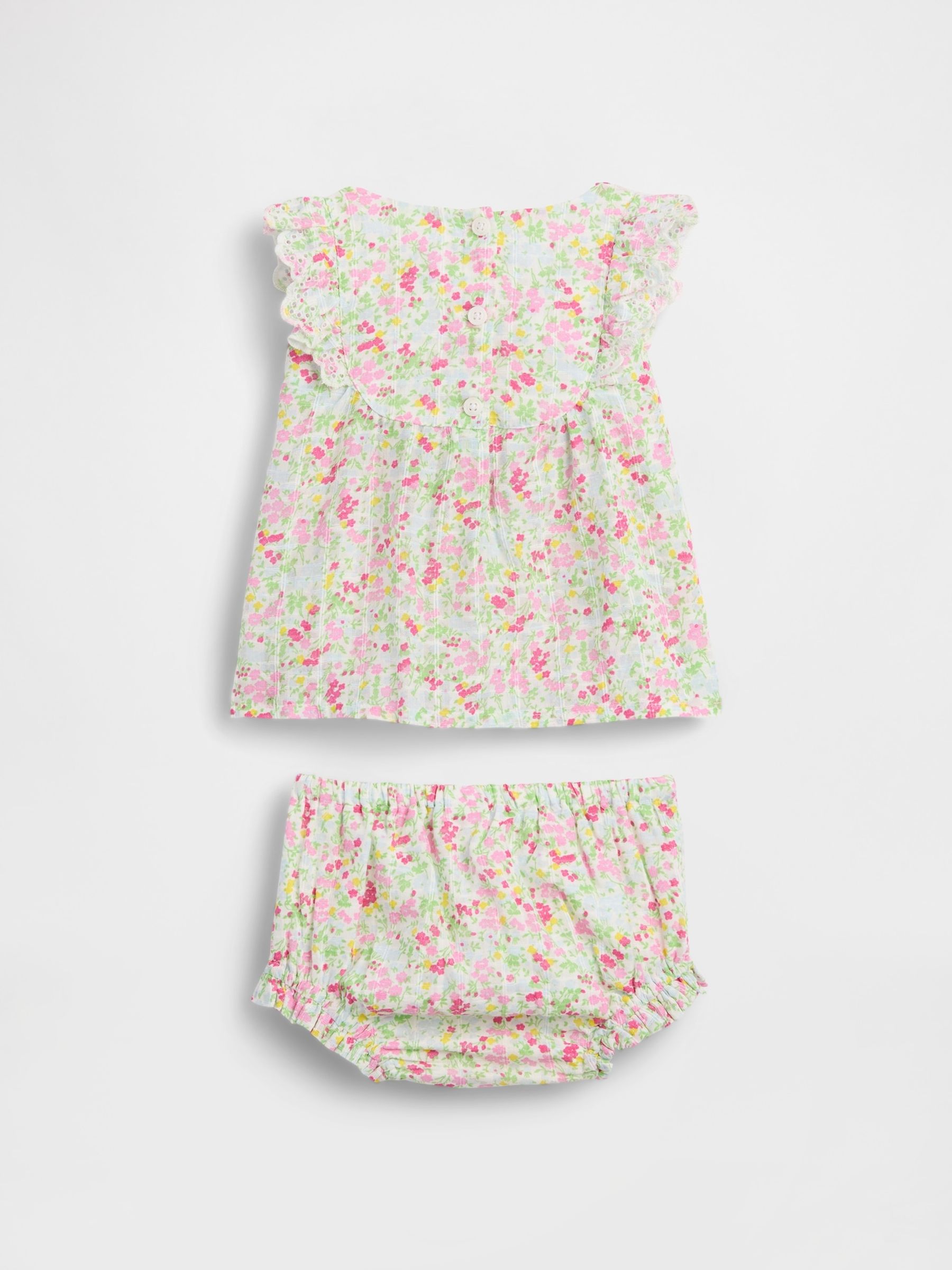 Green Floral Eyelet Ruffle Outfit Set - Image 2 of 3