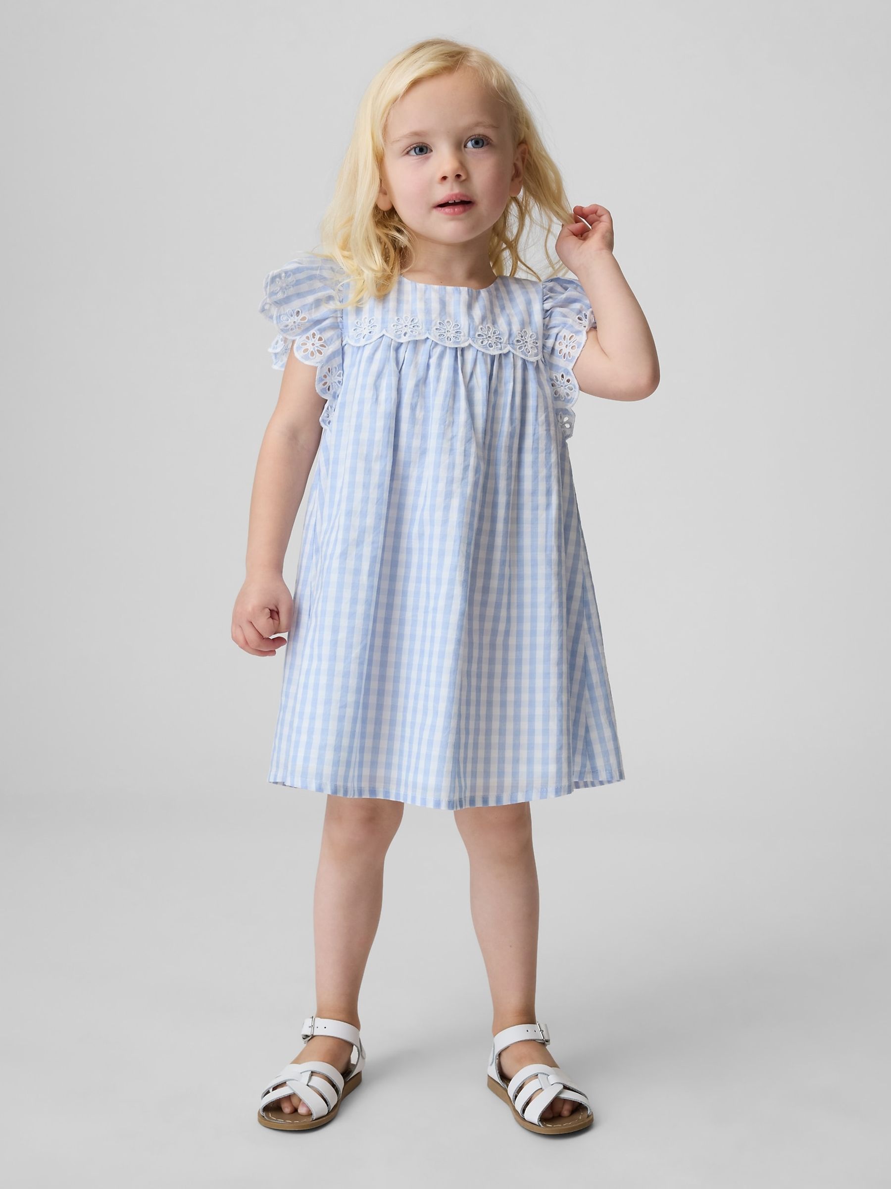 Blue Check Eyelet Gingham Dress (6mths-5yrs) - Image 1 of 3
