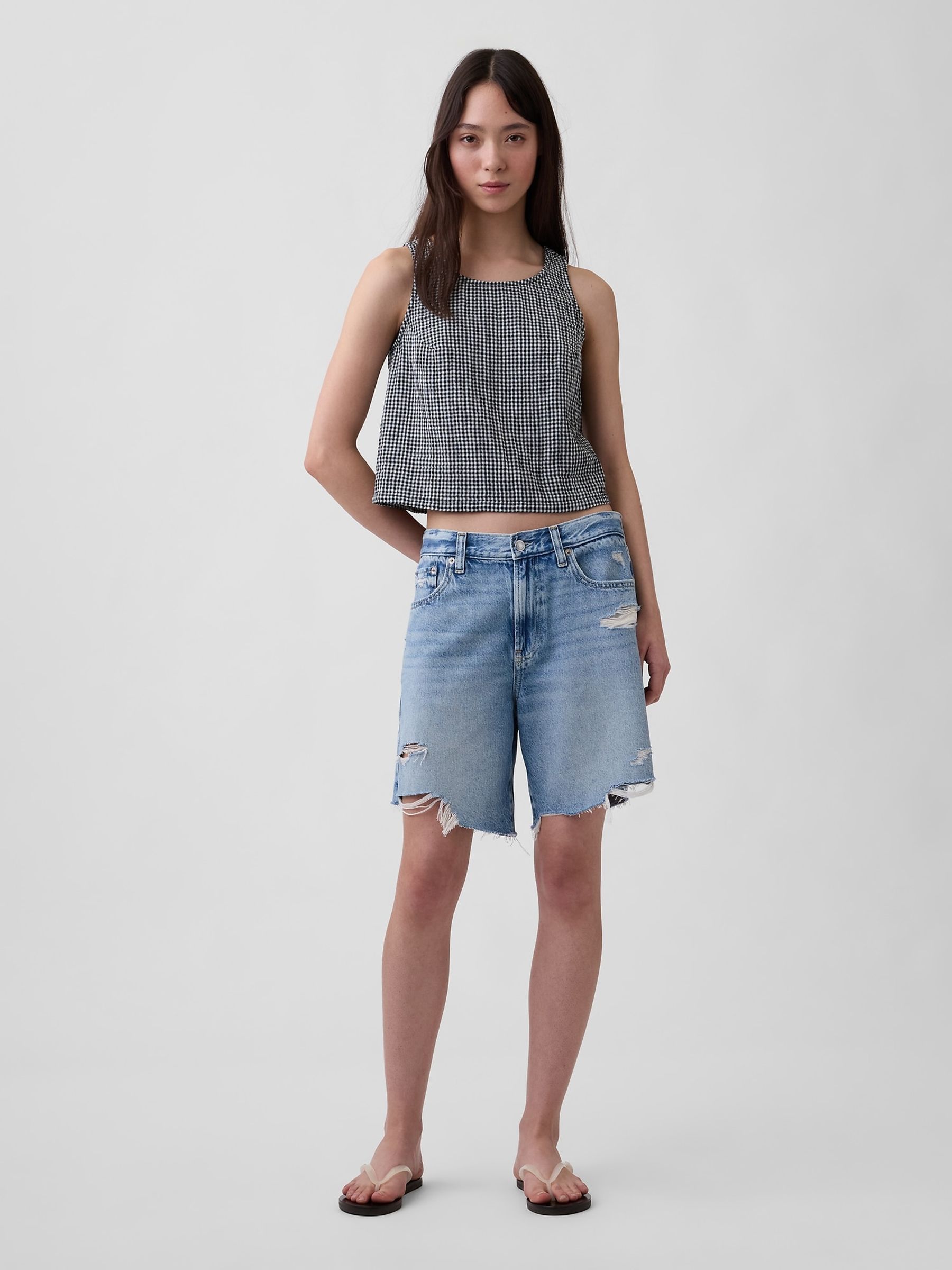 Black Gingham Cotton Gauze Racer Shell Vest - Image 3 of 4