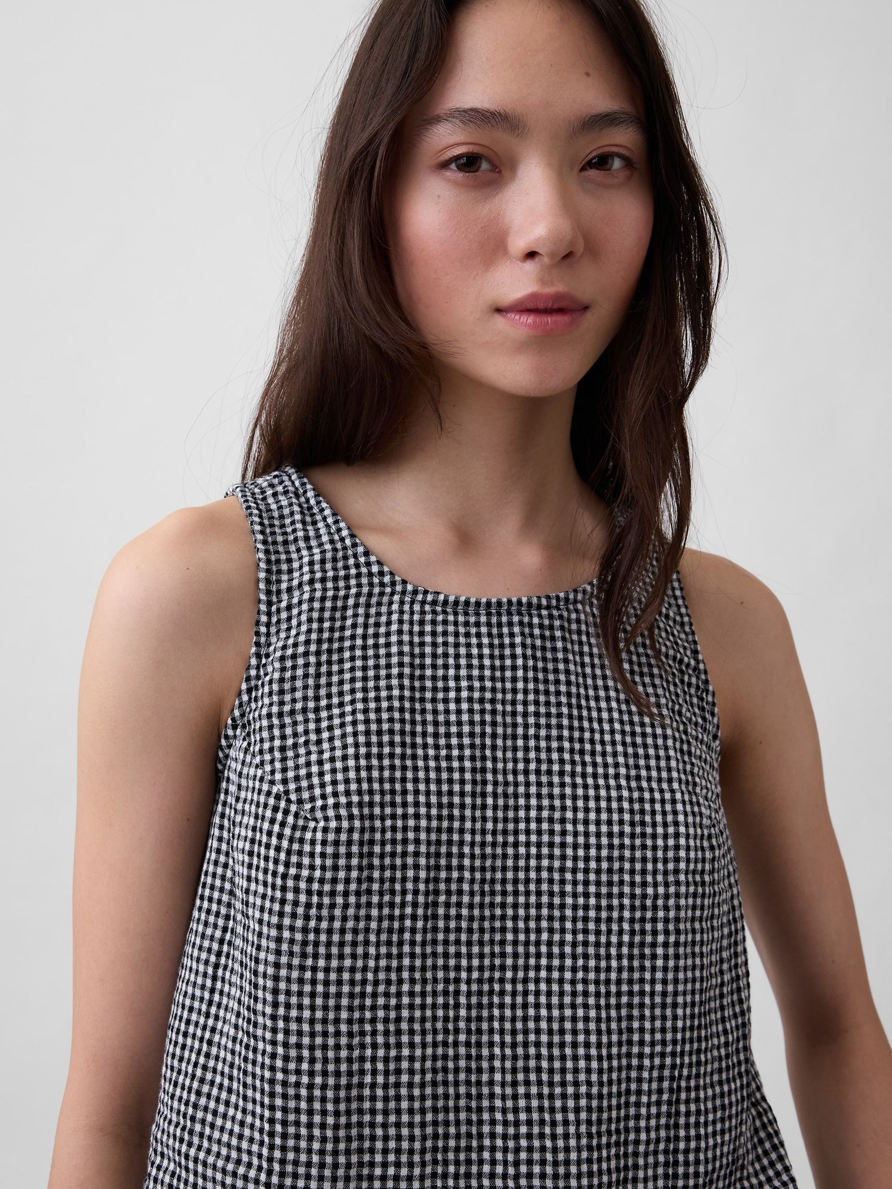 Black Gingham Cotton Gauze Racer Shell Vest - Image 4 of 4