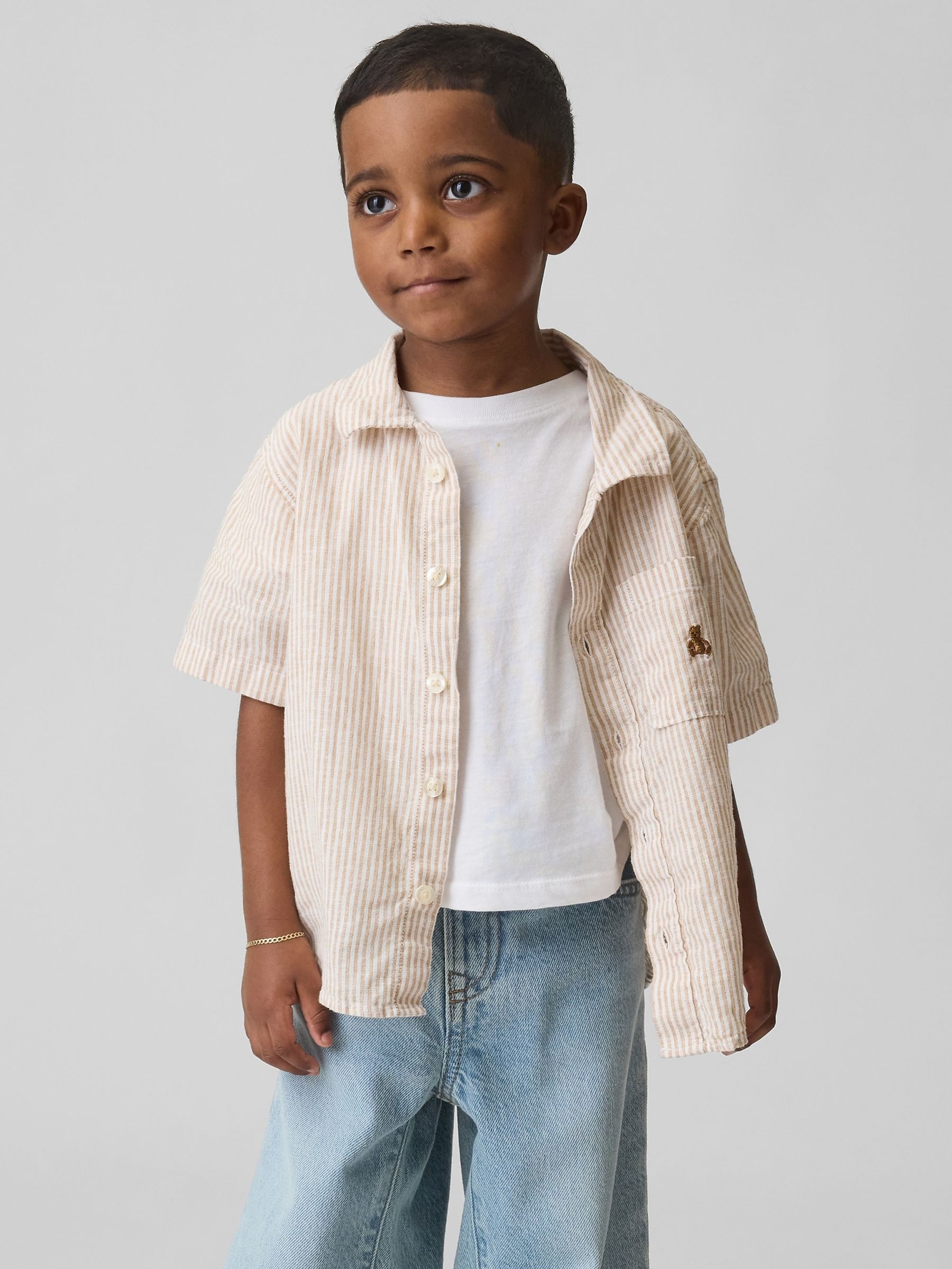 Beige stripe Linen-Cotton Shirt - Image 1 of 3