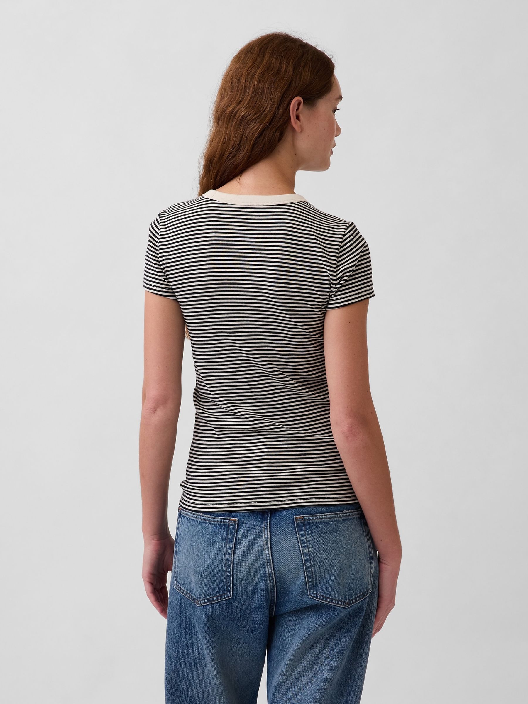 Black/Cream Stripe Modern Crew neck T-Shirt - Image 2 of 4