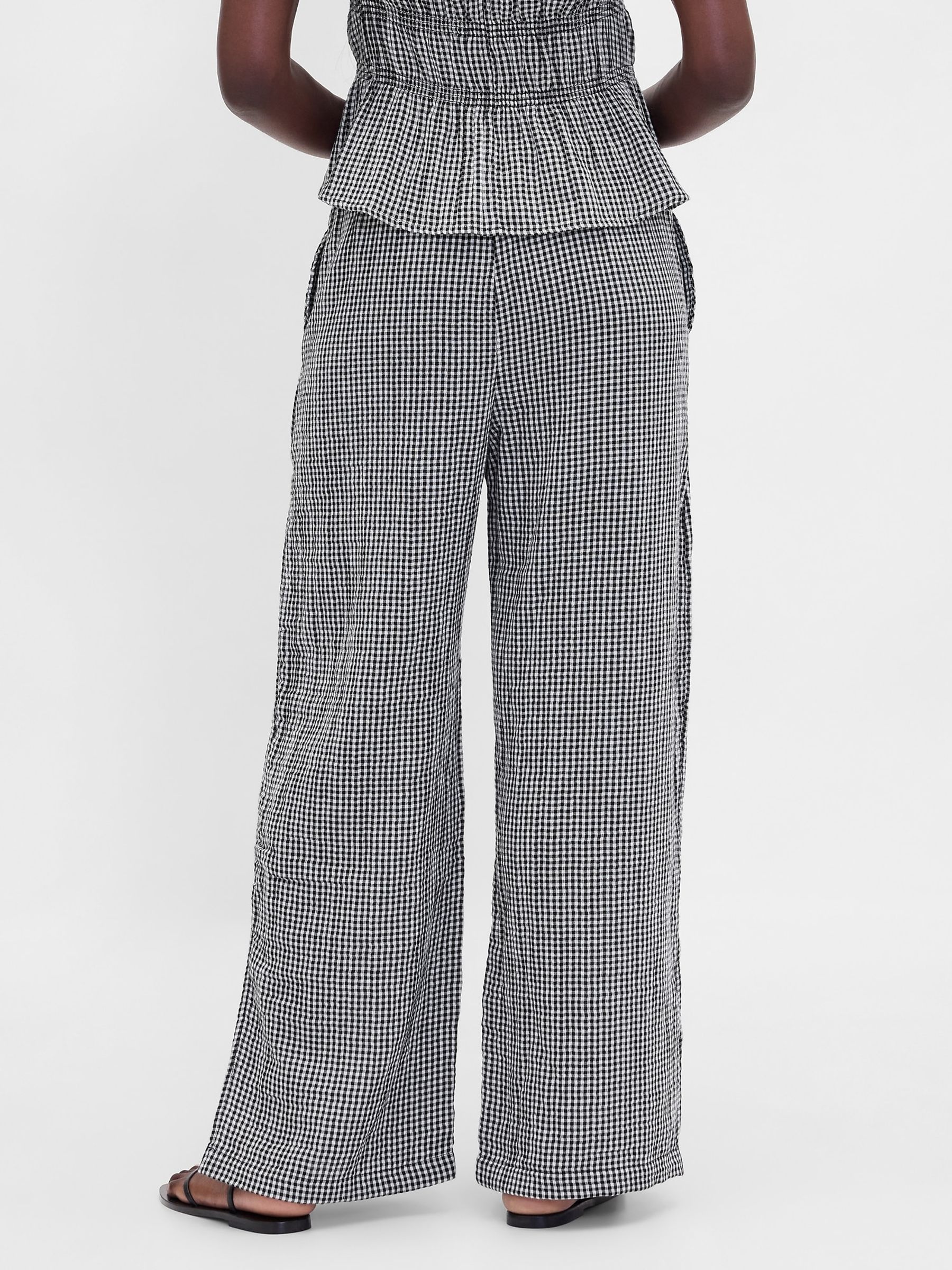Black Check Cotton Gauze Easy Split-Hem Trousers - Image 2 of 4 Black Check Cotton Gauze Easy Split-Hem Trousers - Image 2 of 4