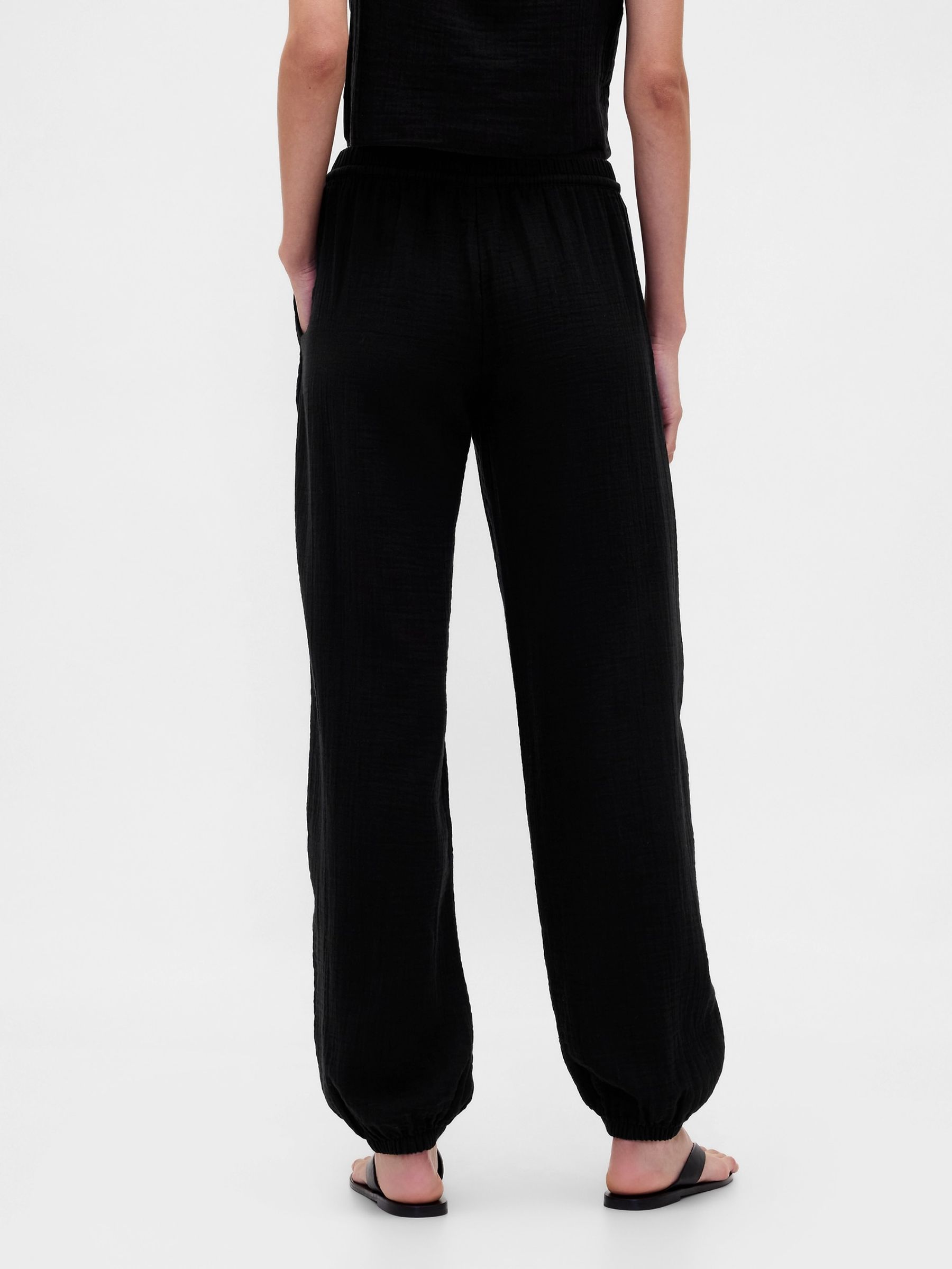 Black Cotton Gauze Barrel Cuffed Trousers - Image 2 of 4 Black Cotton Gauze Barrel Cuffed Trousers - Image 2 of 4