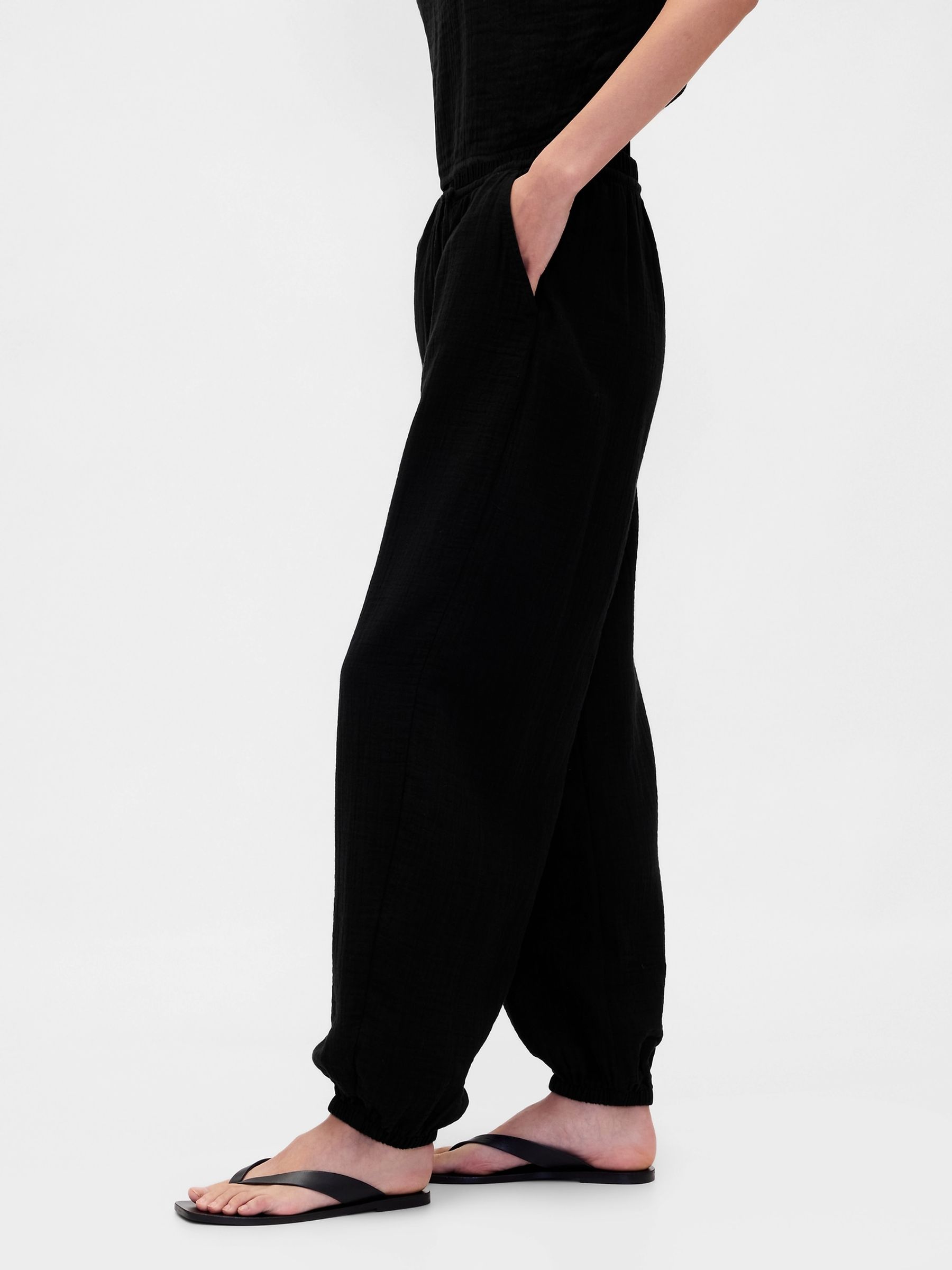 Black Cotton Gauze Barrel Cuffed Trousers - Image 3 of 4
