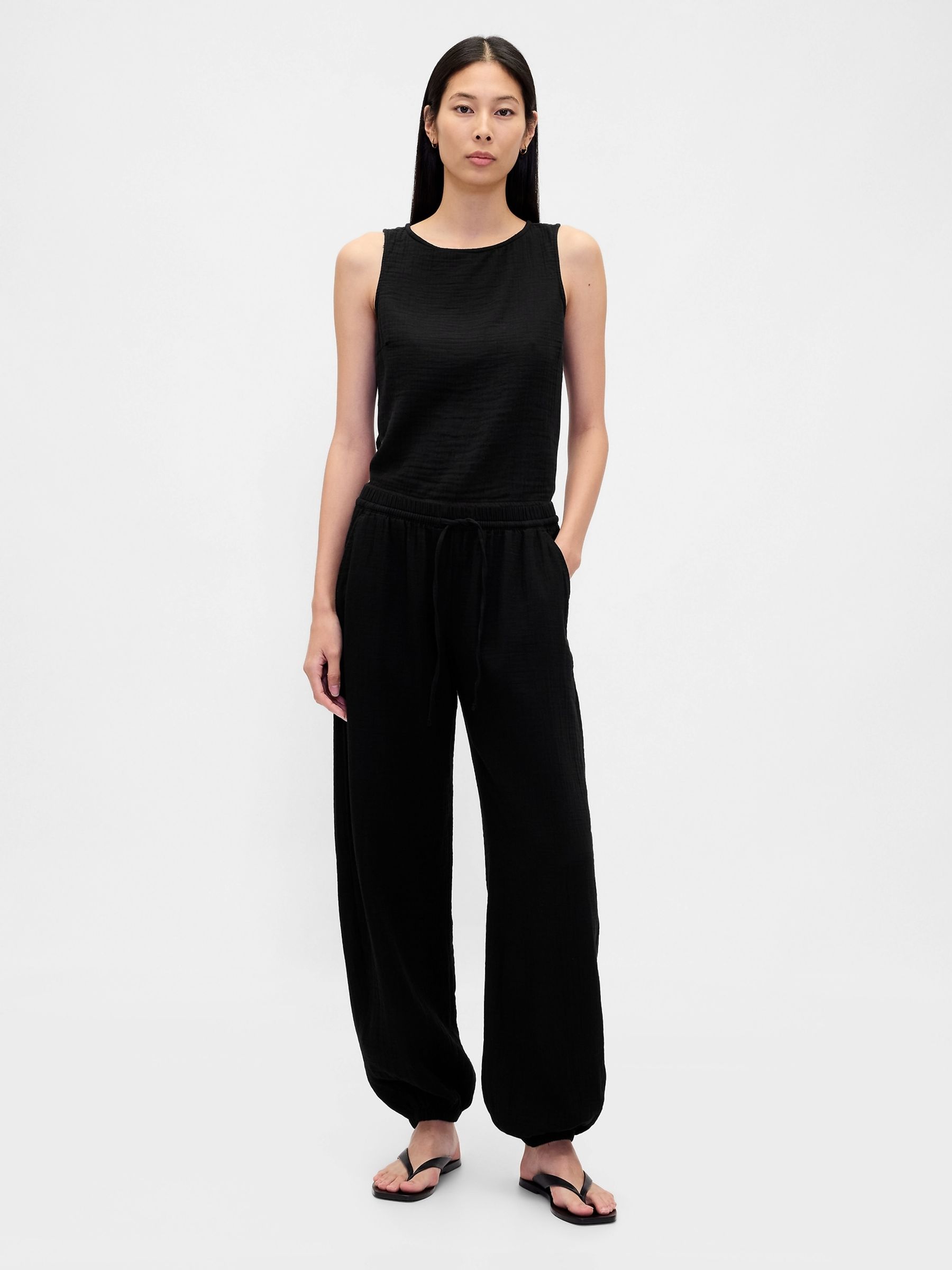 Black Cotton Gauze Barrel Cuffed Trousers - Image 4 of 4 Black Cotton Gauze Barrel Cuffed Trousers - Image 4 of 4