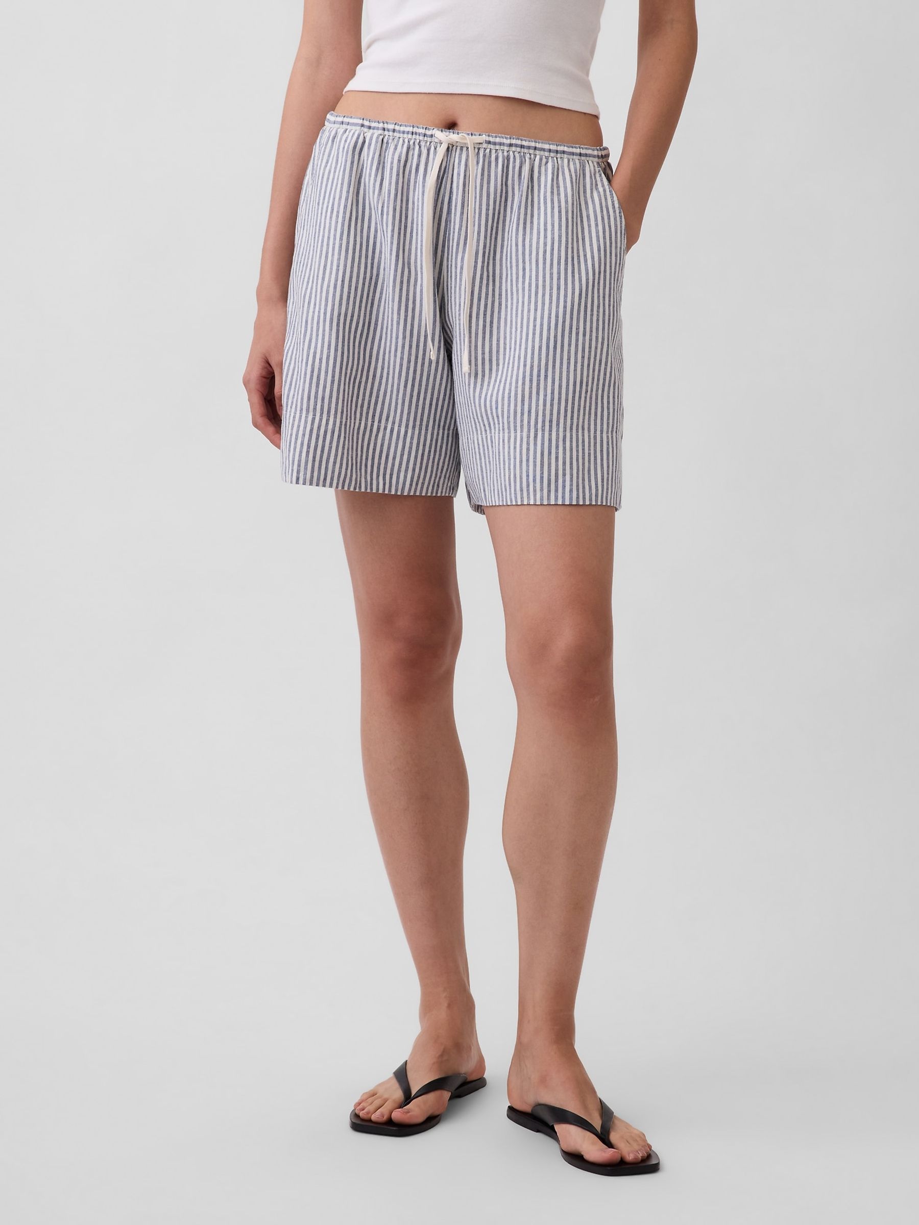 Blue Linen-Blend Easy Shorts - Image 1 of 4