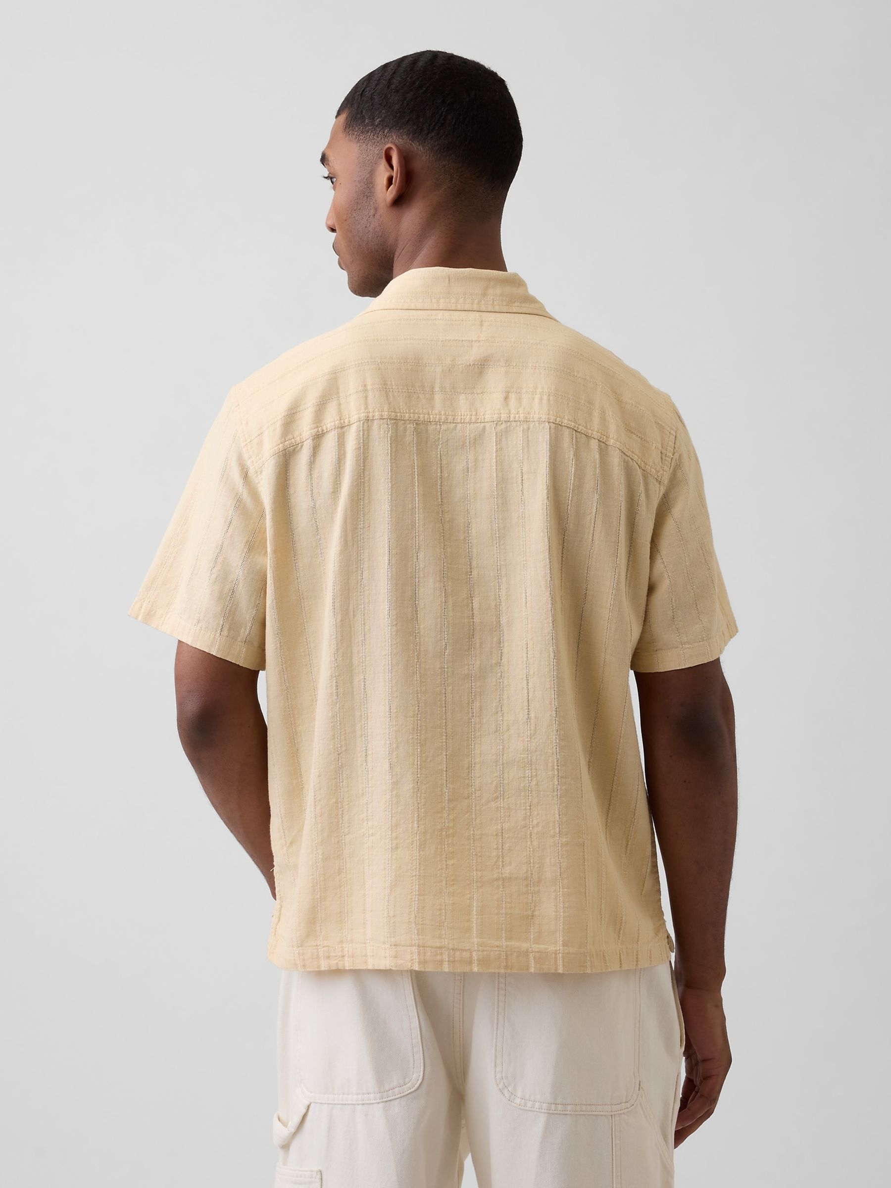 Yellow Dobby Relaxed Straight-Hem Shirt - Image 2 of 4 Yellow Dobby Relaxed Straight-Hem Shirt - Image 2 of 4