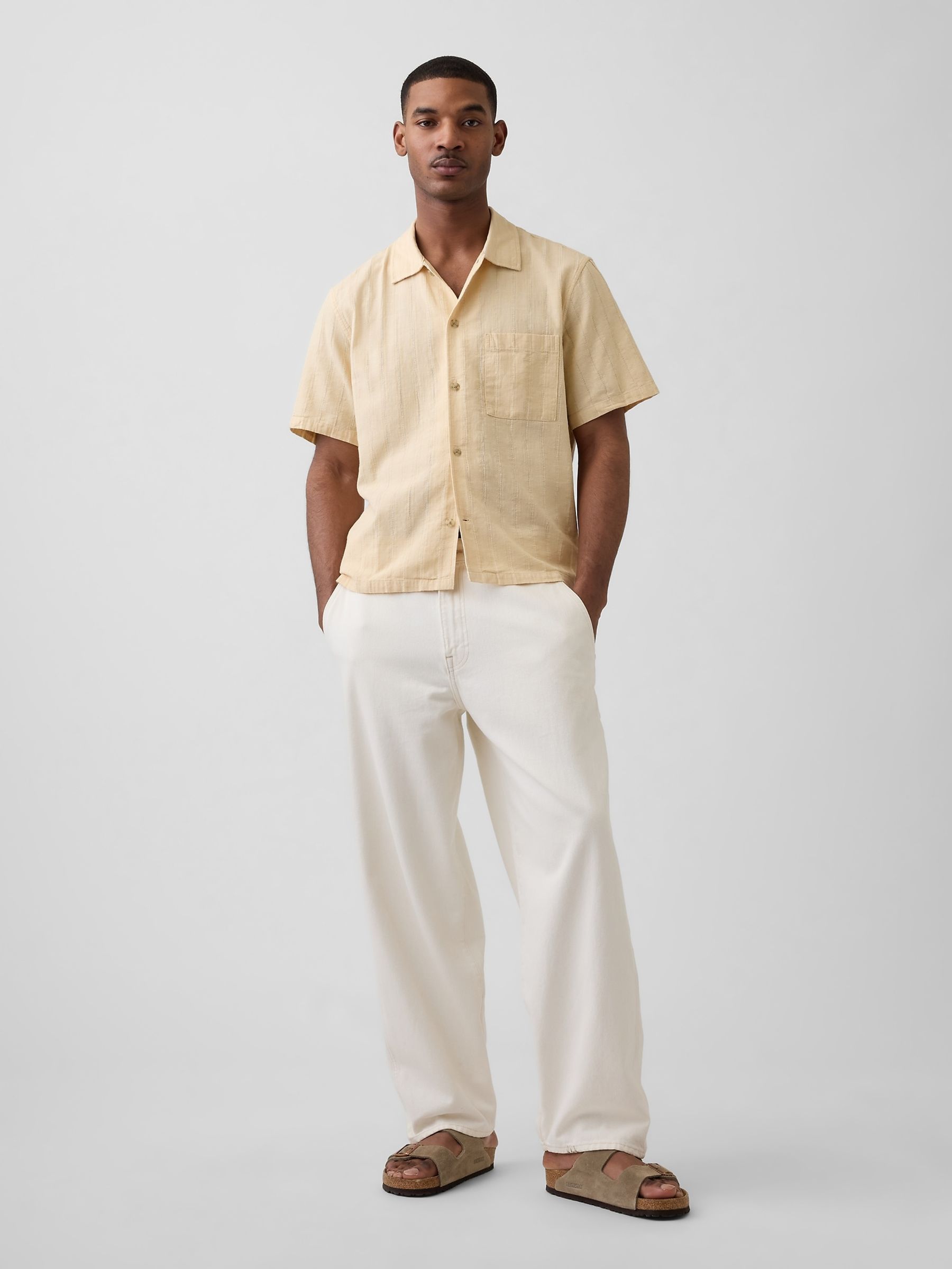Yellow Dobby Relaxed Straight-Hem Shirt - Image 3 of 4