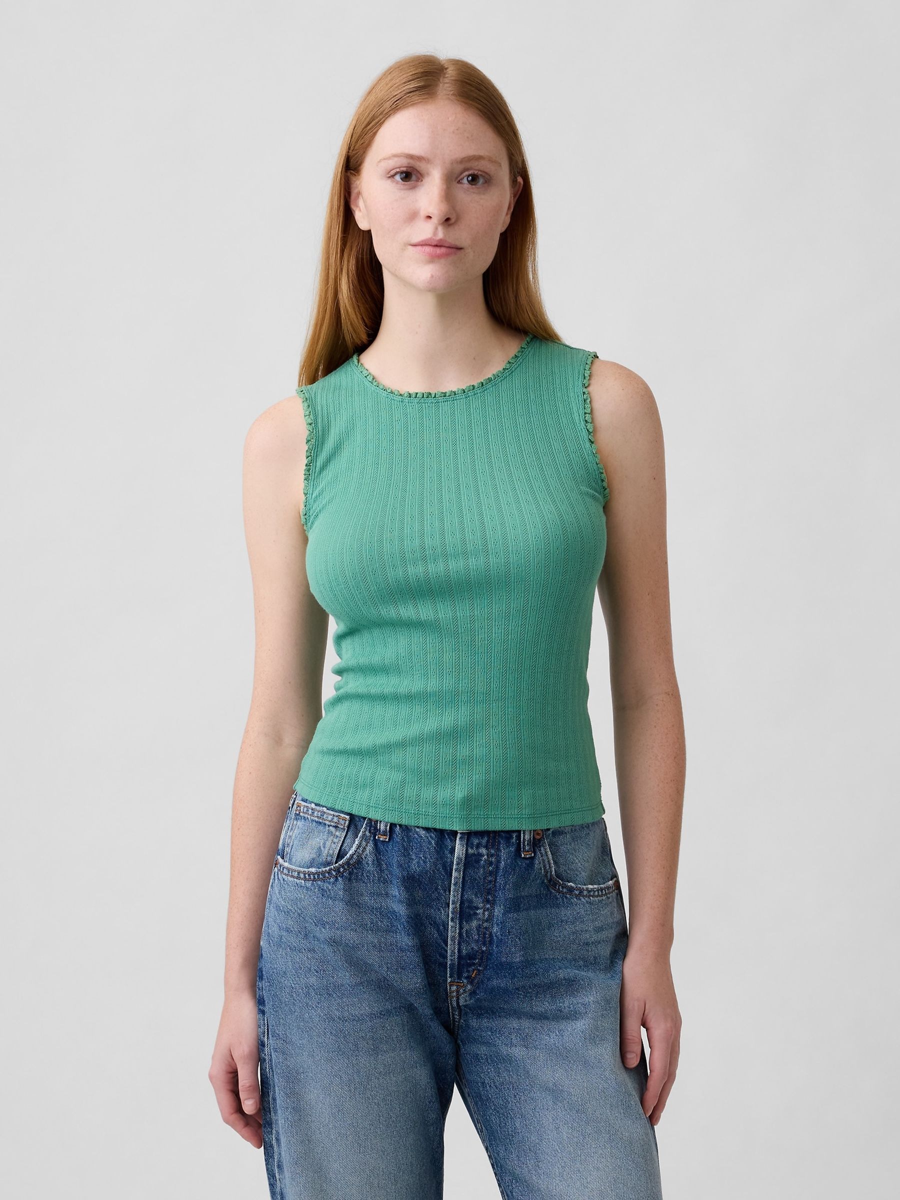 Green Pointelle Shell Vest - Image 1 of 4